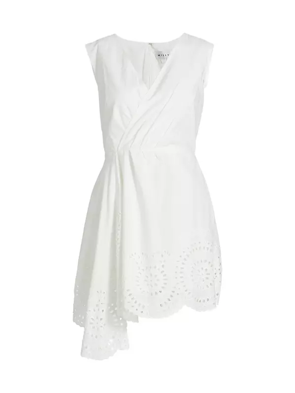 Shop Milly Embroidered Poplin Faux-Wrap Minidress | Saks Fifth Avenue