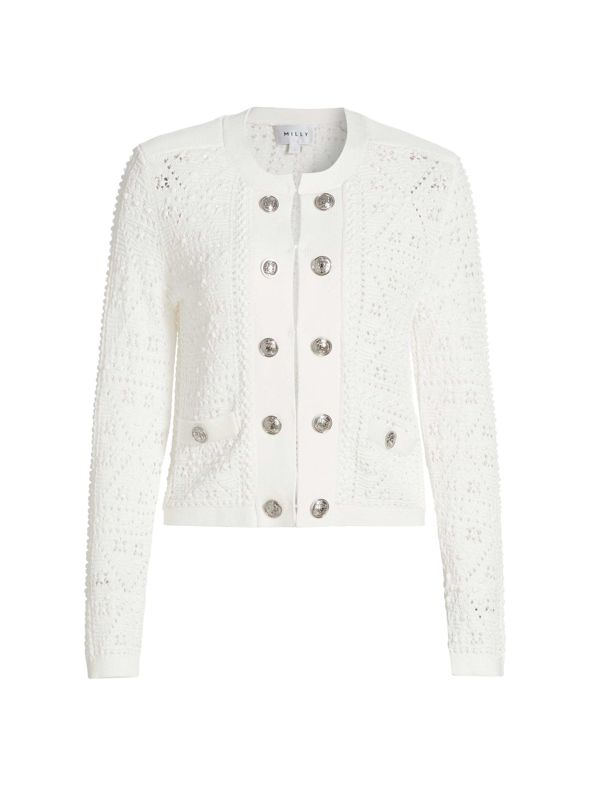 Milly Women's Bubble Pointelle Knit Jacket - Ecru