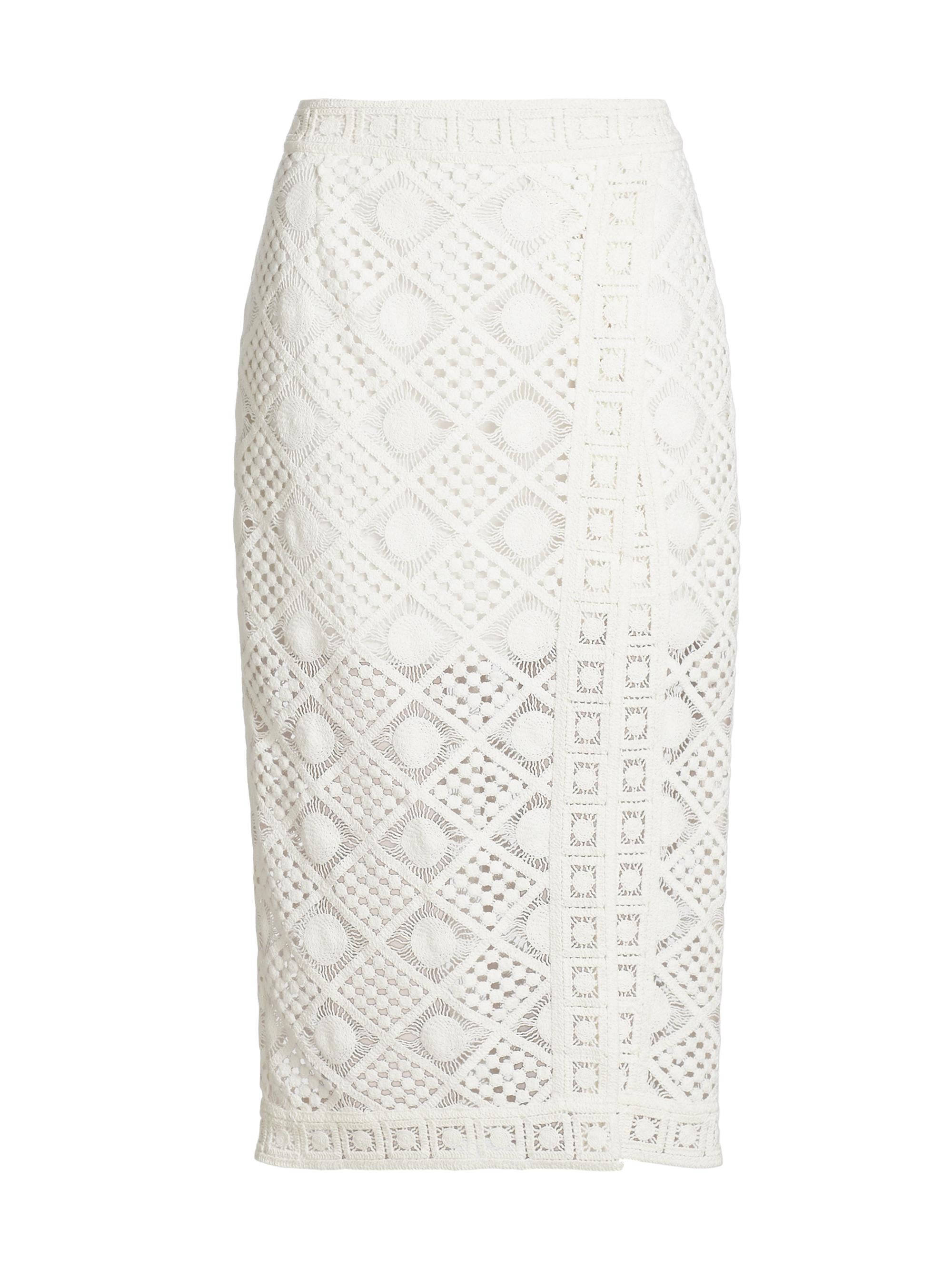 Milly Women's Diamond Crochet Slit Skirt - White