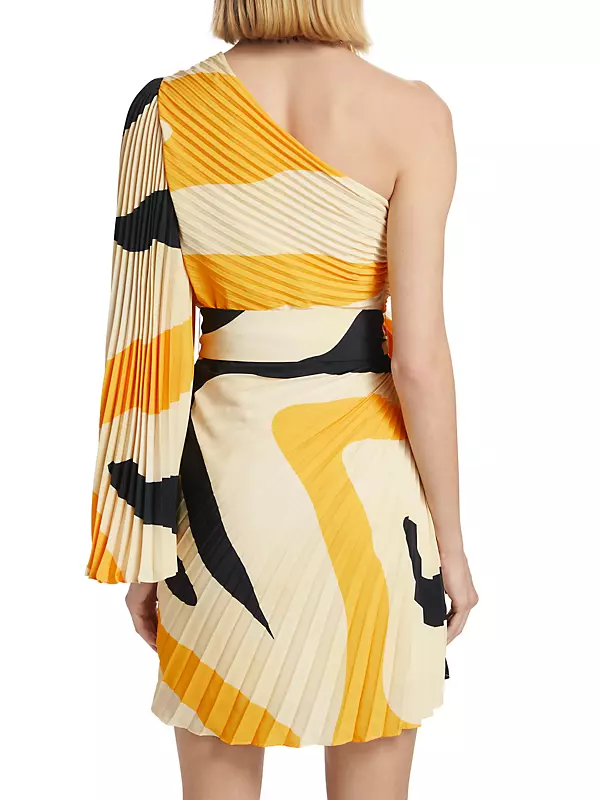 Shop Milly Linden Zebra Pleated One-Shoulder Dress | Saks Shop Milly Linden Zebra Pleated One-Shoulder Dress | Saks