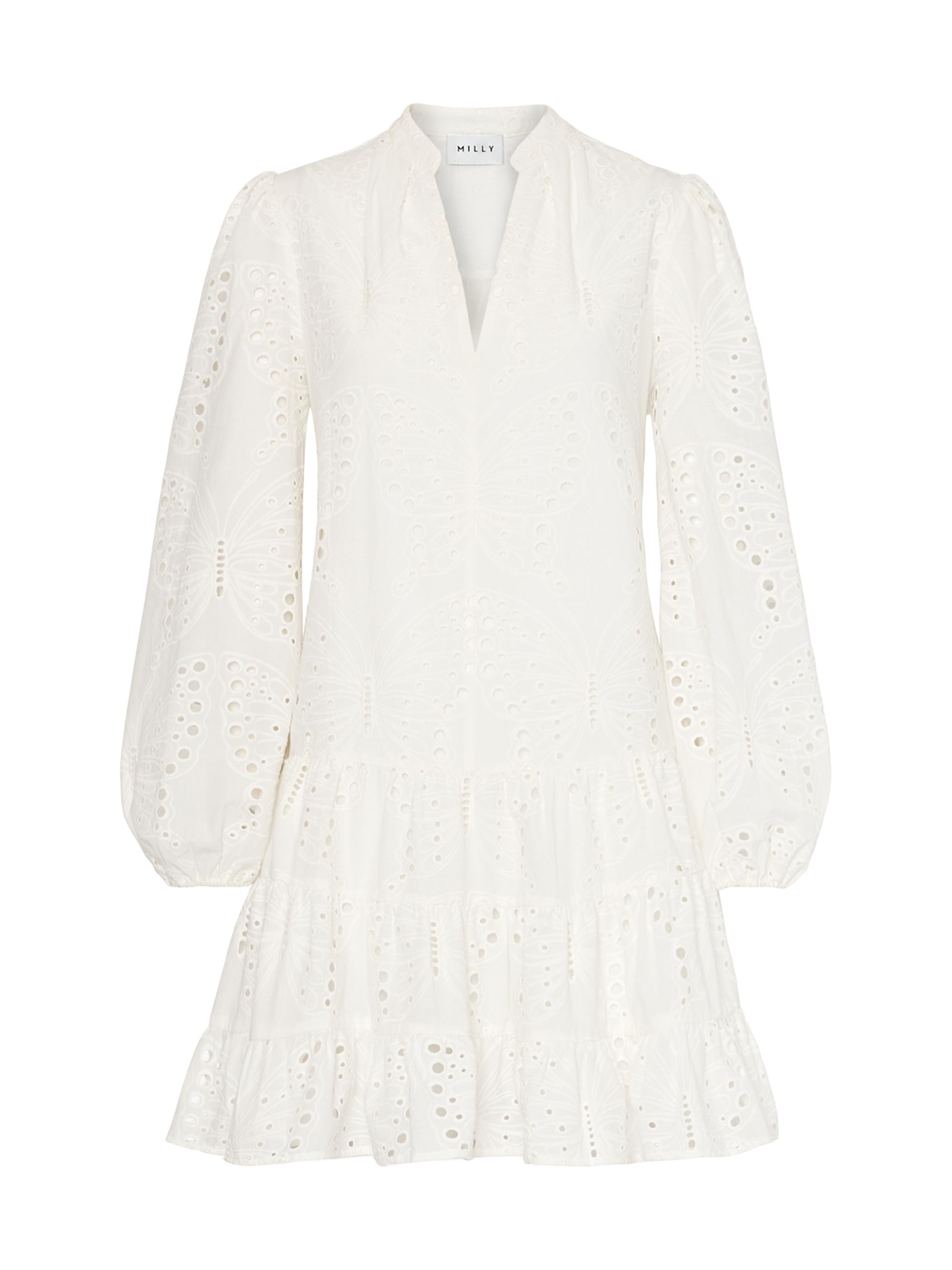 Milly Women's Margaret Cotton Butterfly Eyelet Minidress - White