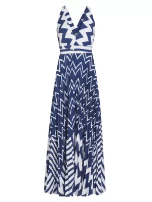Milly Women's Oria Patchwork Chevron Dress - Blue White
