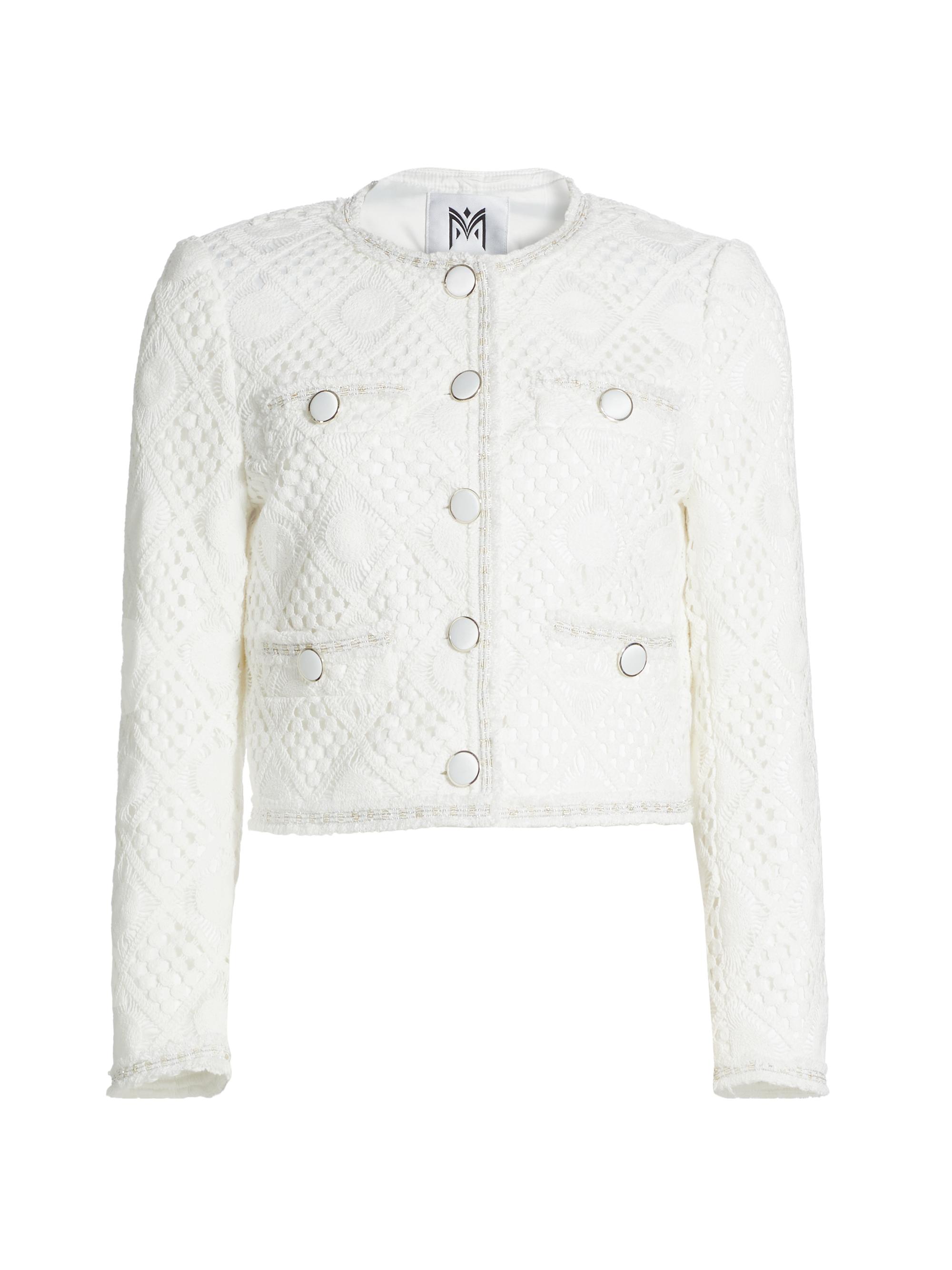 Milly Women's Reign Diamond Quilted Crochet Jacket - White