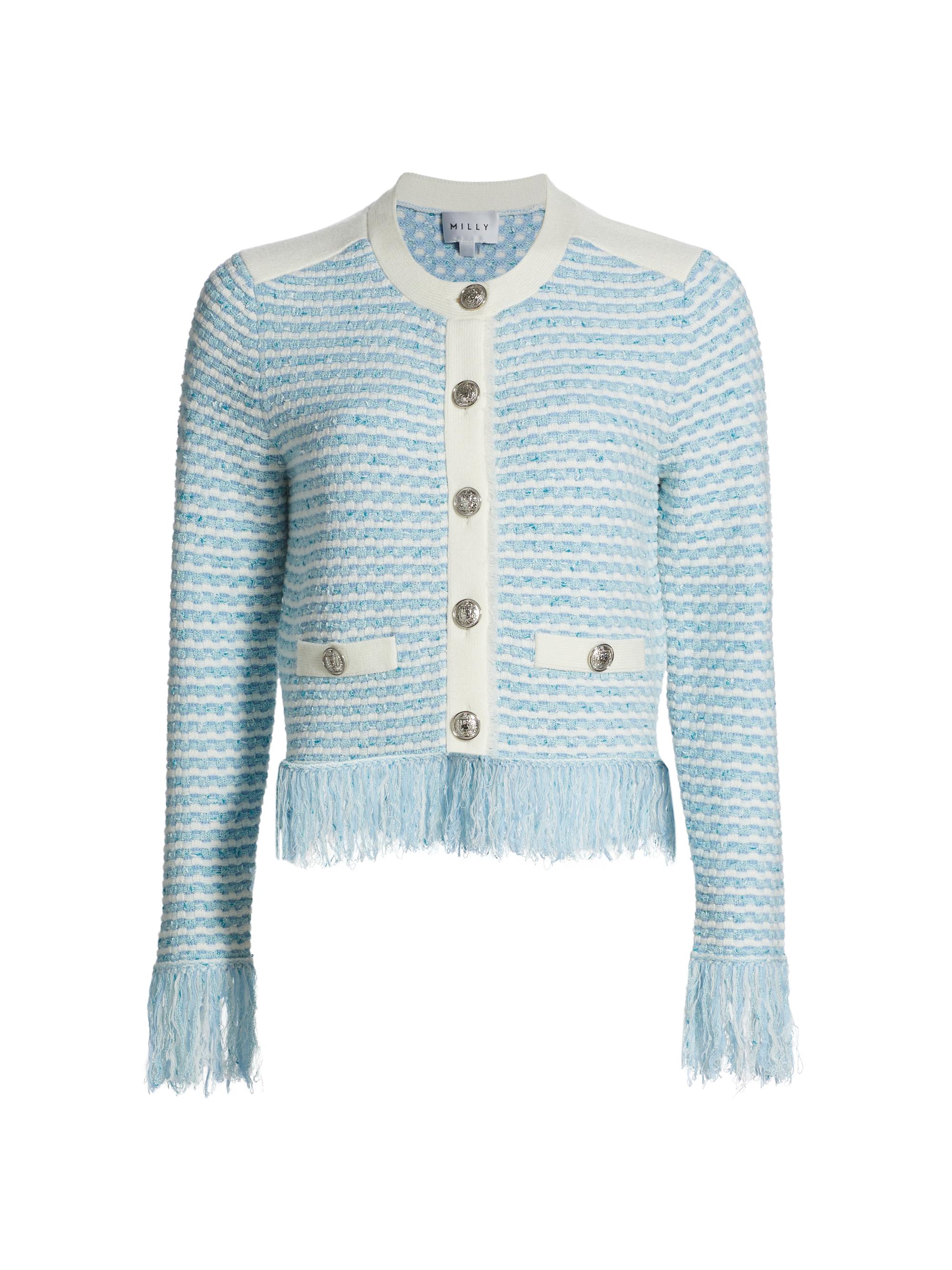 Milly Women's Textured Fringe Knit Jacket - Blue Multi