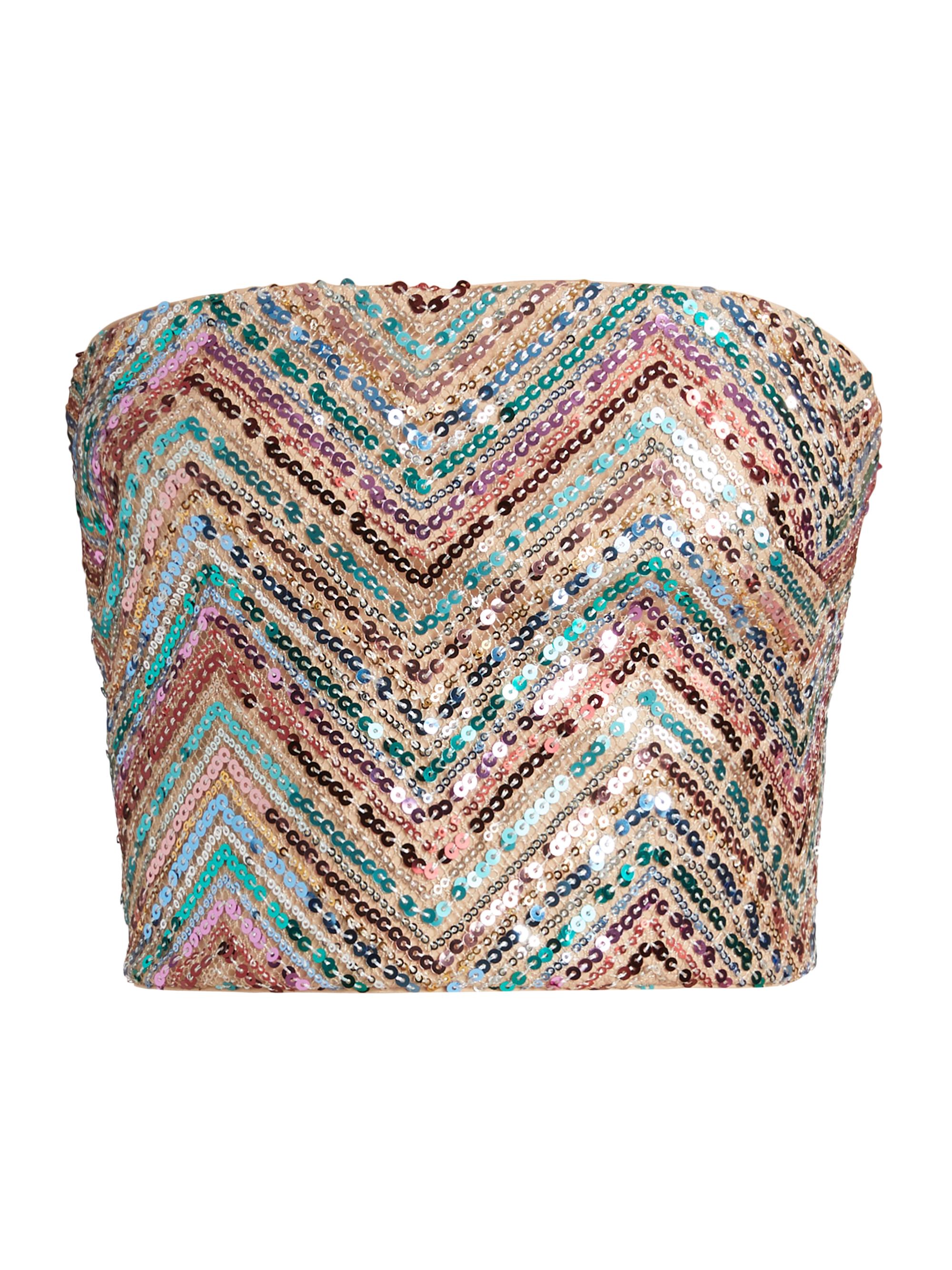 Milly Women's Chevron Sequined Strapless Crop Top