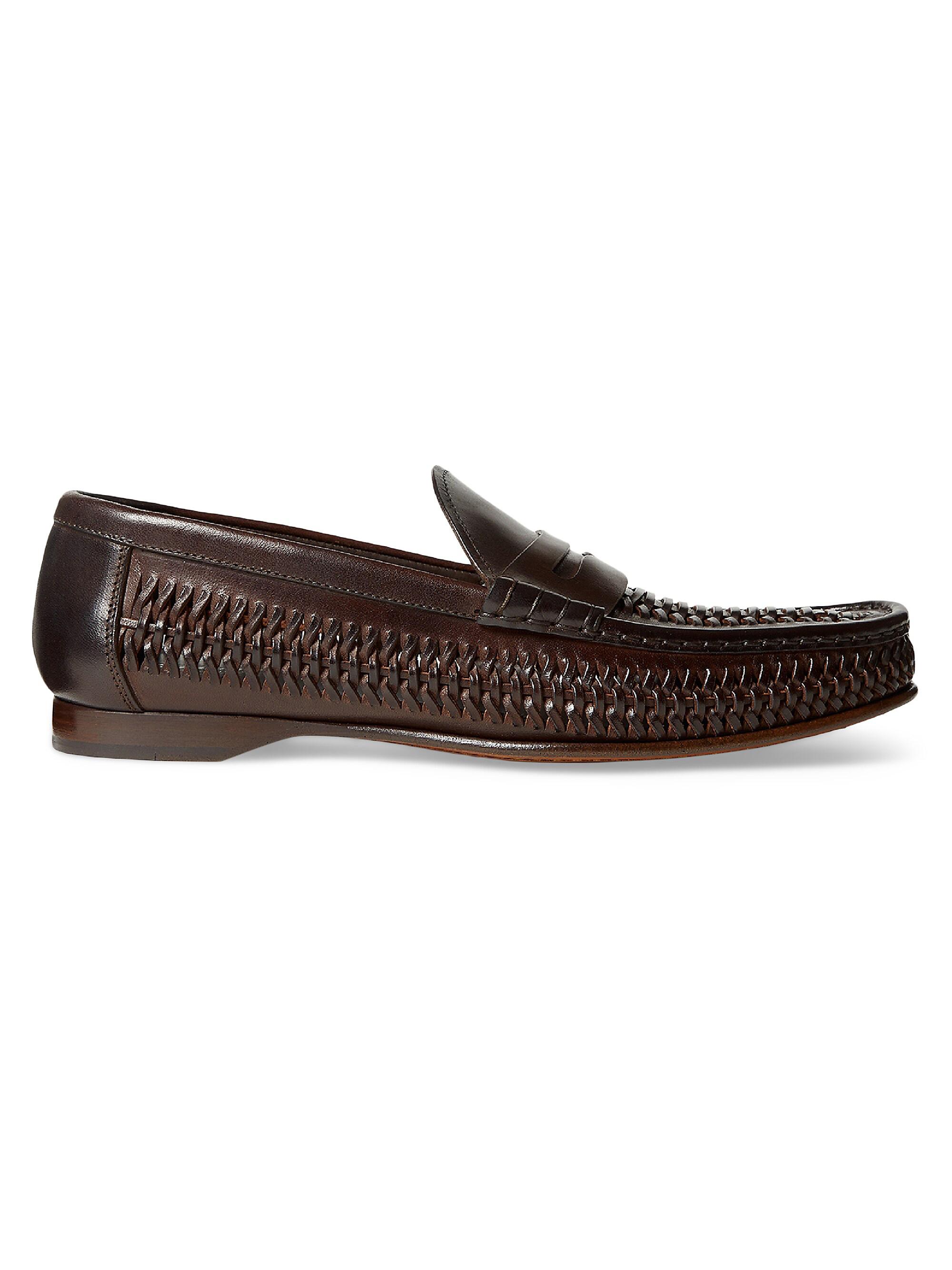 Ralph Lauren Purple Label Chalmers Woven Leather Penny Loafers