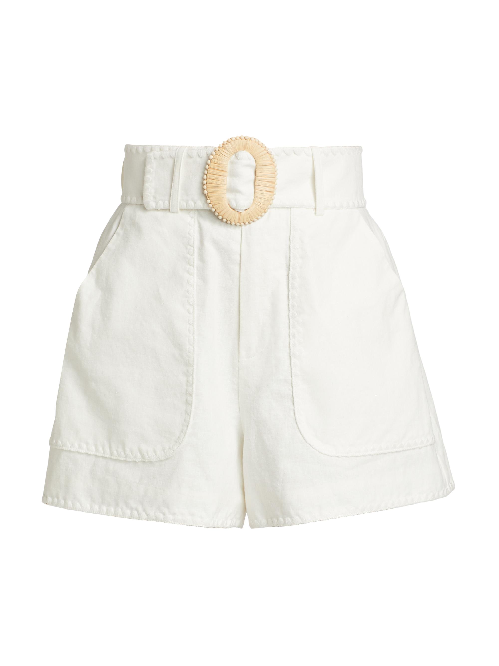 Amur Women's Orena Linen-Cotton Belted Shorts - Off White