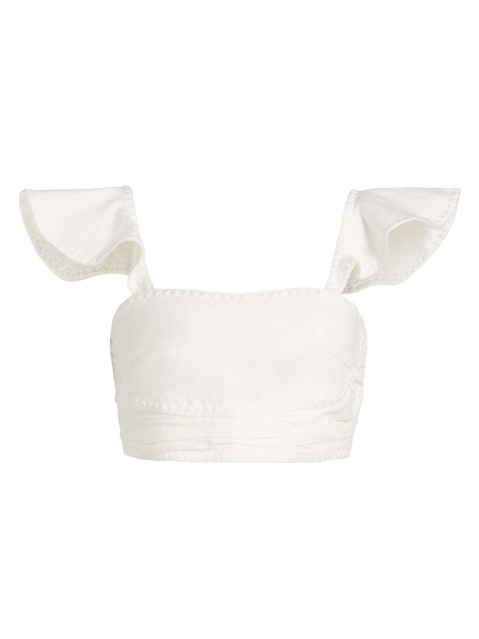 Amur Women's Lanna Linen-Cotton Flutter Crop Top - Off White