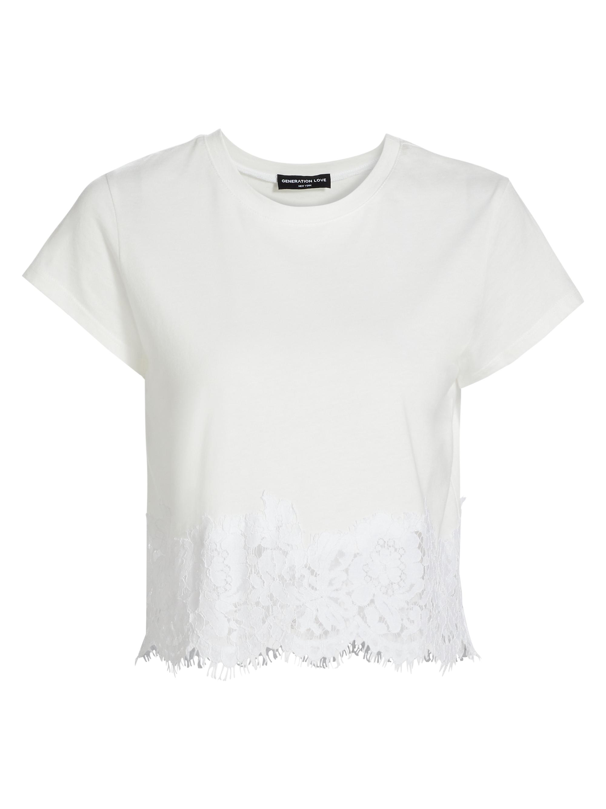 Generation Love Women's Paige Lace-Hem T-Shirt - White