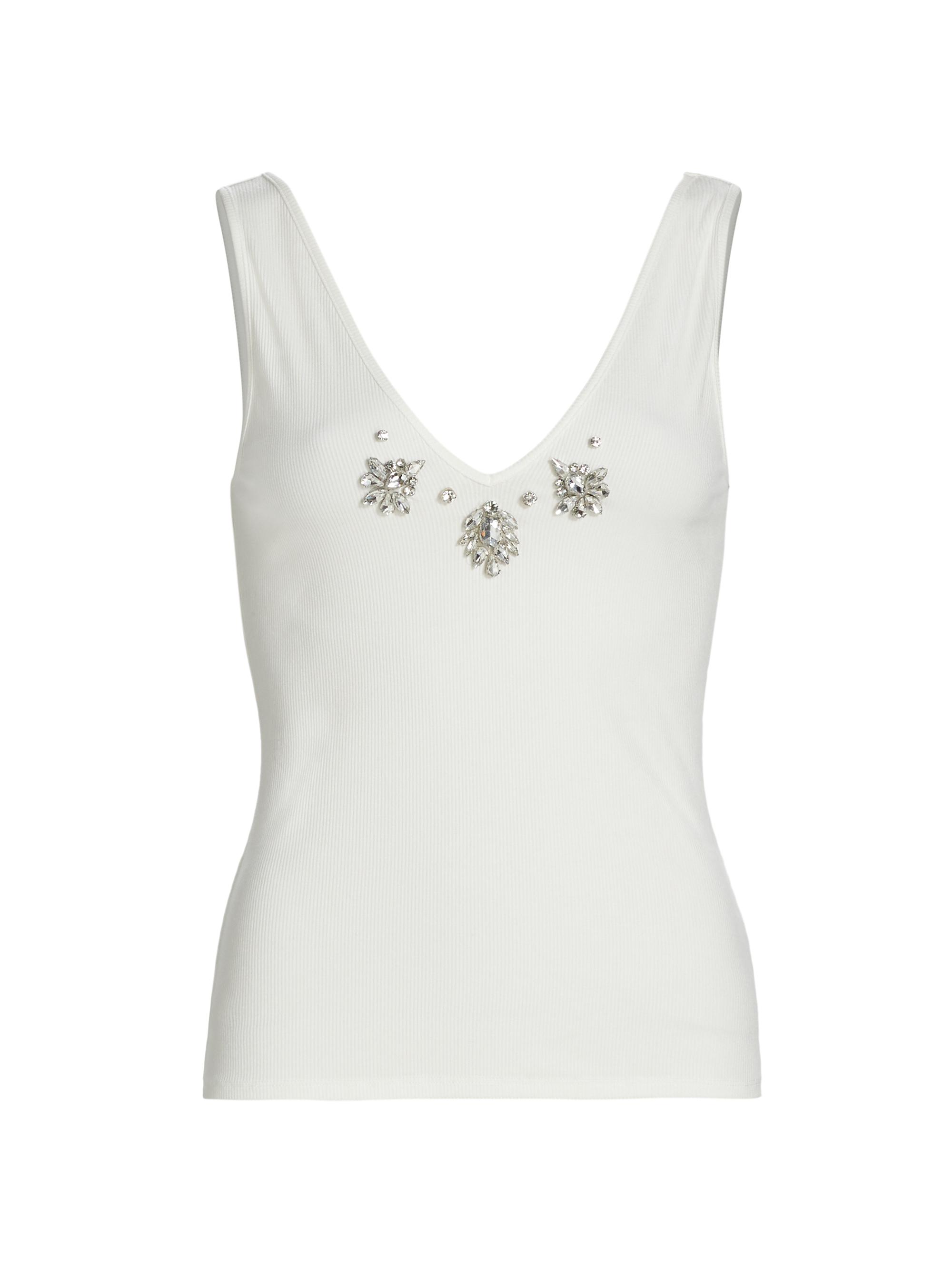 Generation Love Women's Serafina Crystal-Embellished Rib-Knit Tank Top - White