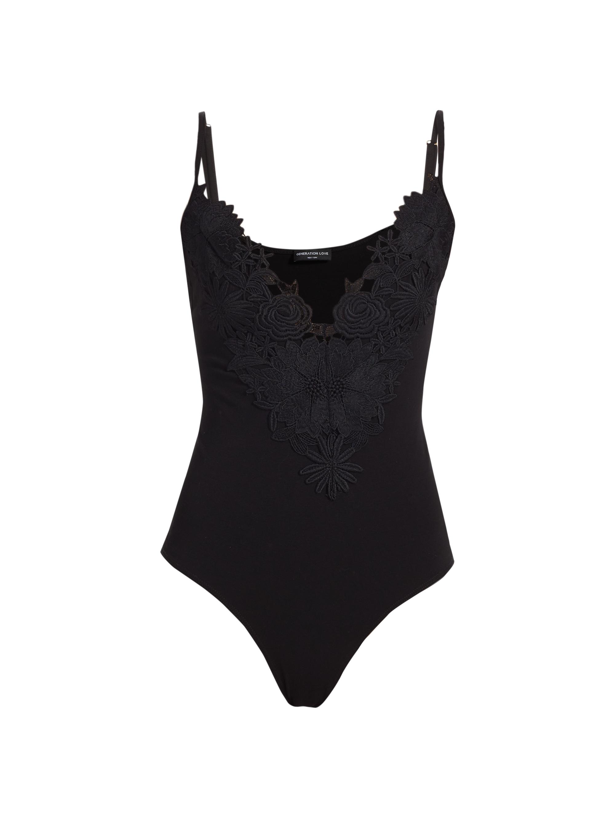 Generation Love Women's Sharona Lace-Trimmed Cotton-Blend Bodysuit - Black