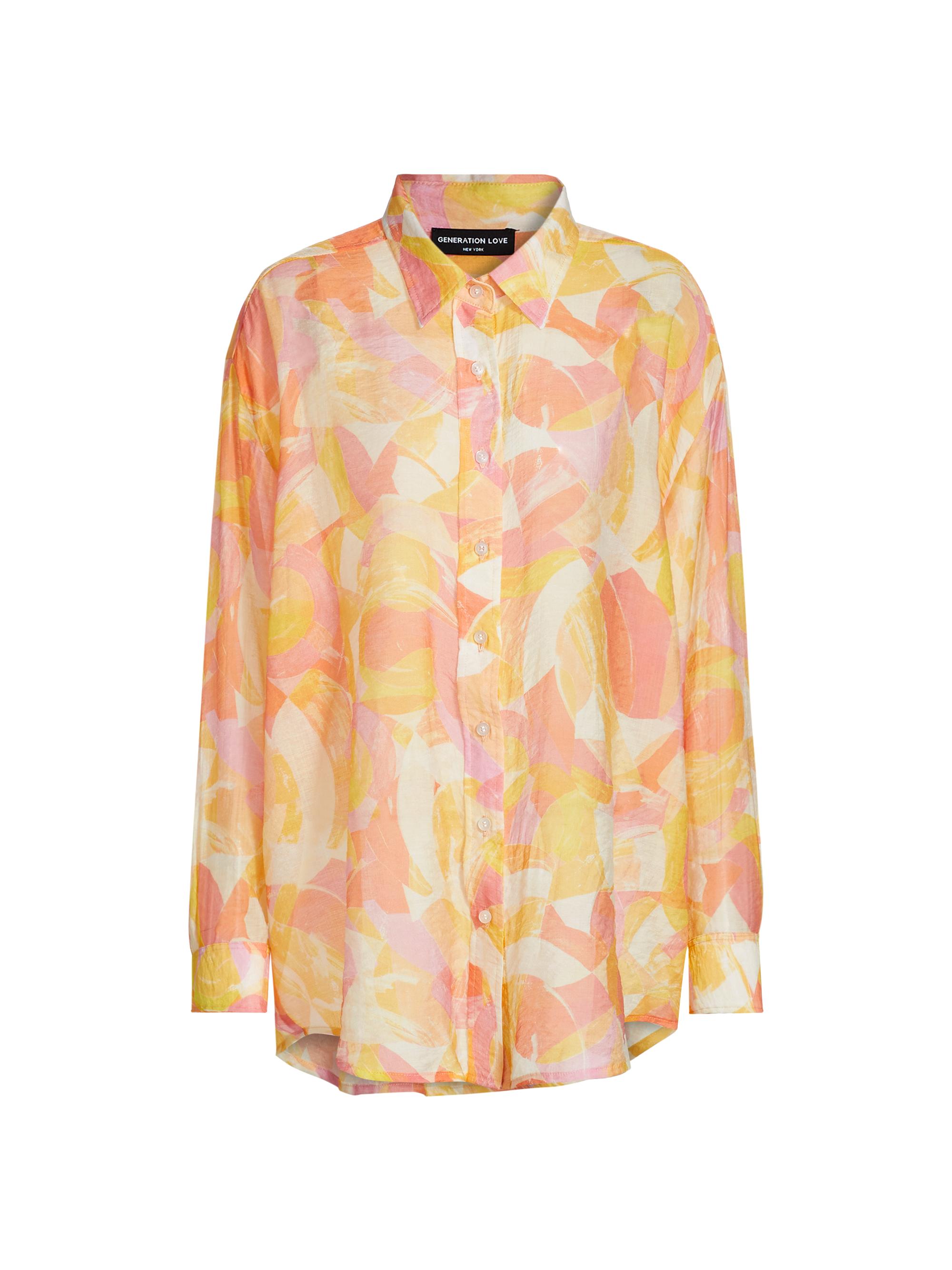 Generation Love Women's Benson Abstract Button-Front Shirt - Prisim Yellow Multi