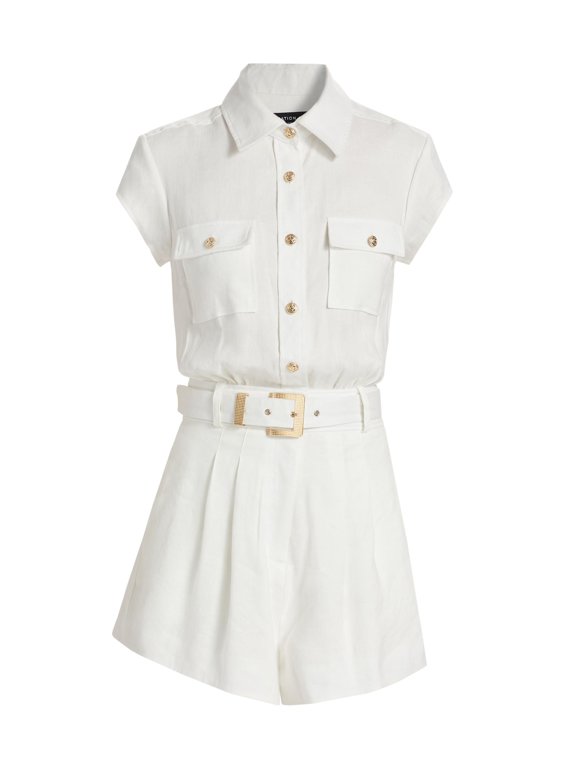 Generation Love Women's Morgan Belted Linen-Blend Romper - Ecru