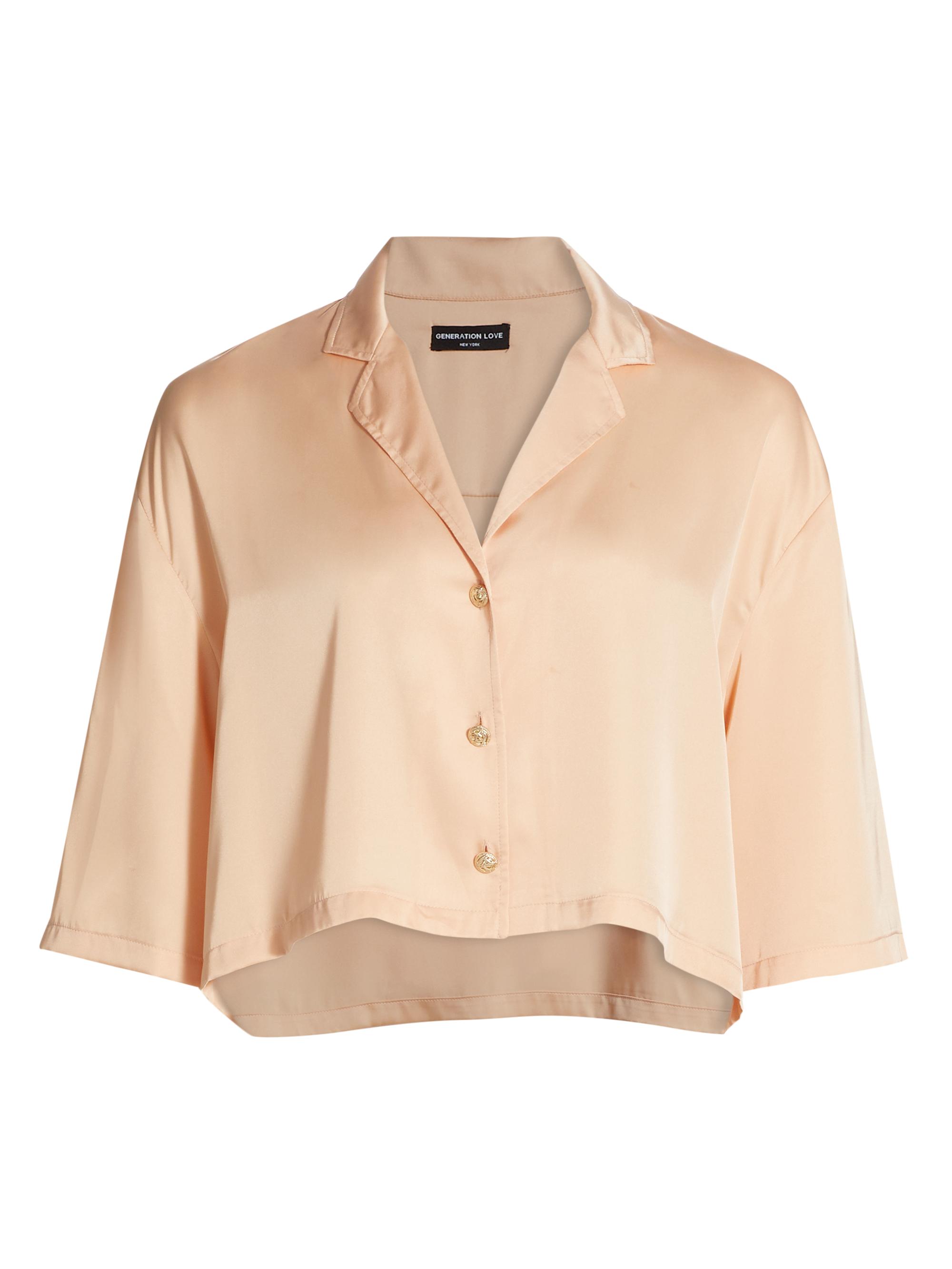 Generation Love Women's Kenzie Cropped Satin Shirt - Creamsicle