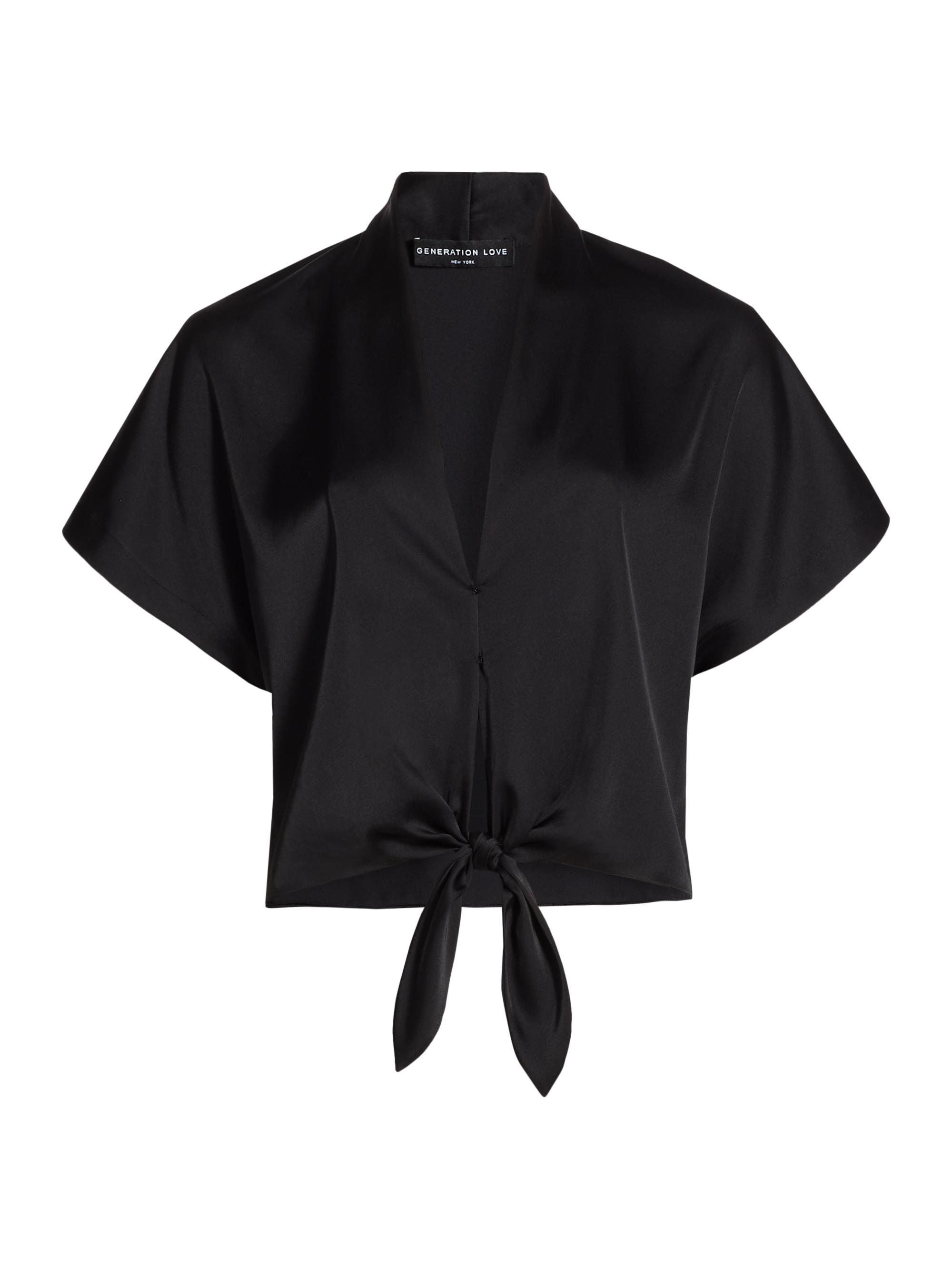 Generation Love Women's Caro Satin Tie-Front Blouse - Black