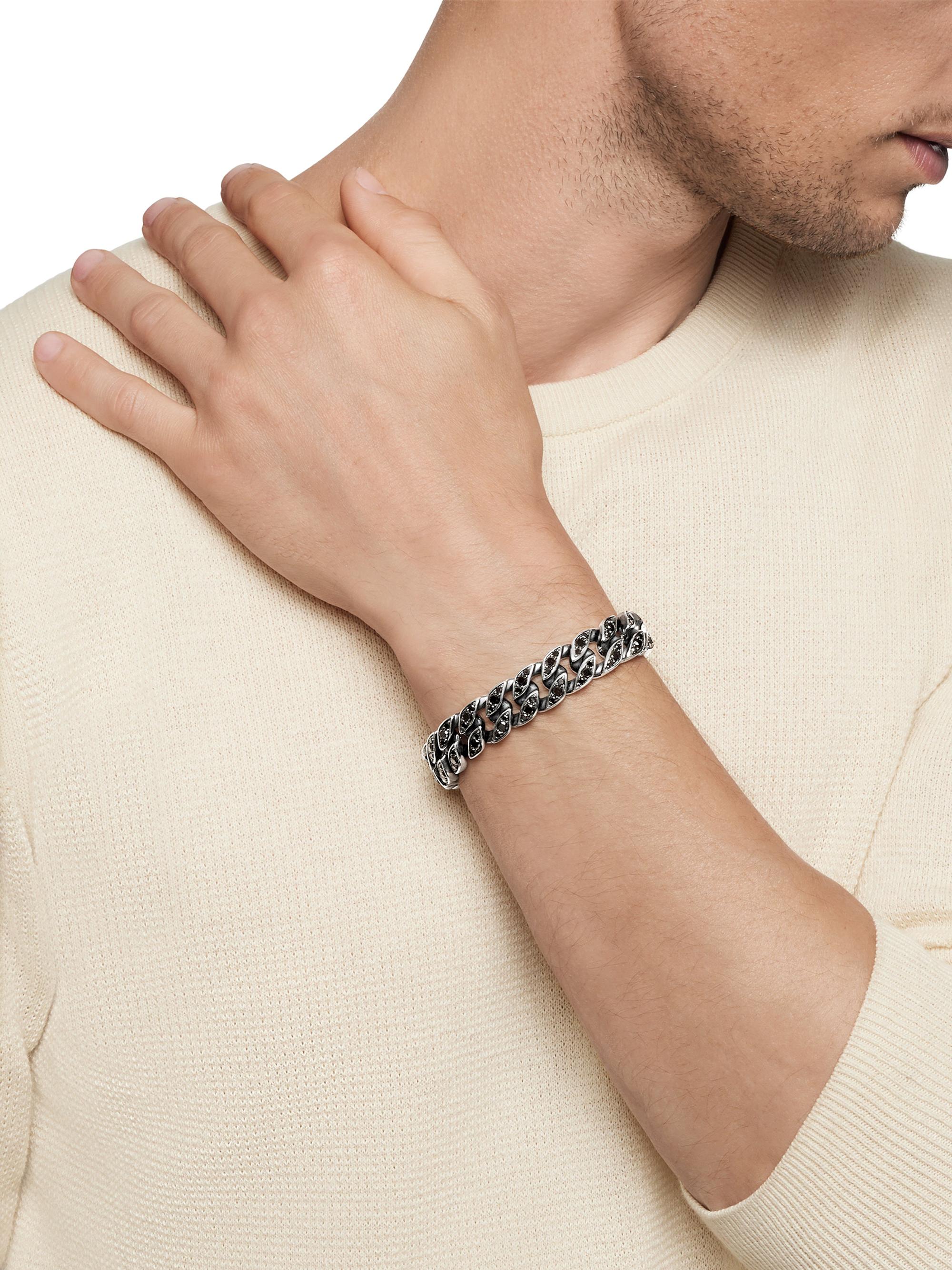 David Yurman Men's Curb Chain Bracelet in Sterling Silver - Black Diamond