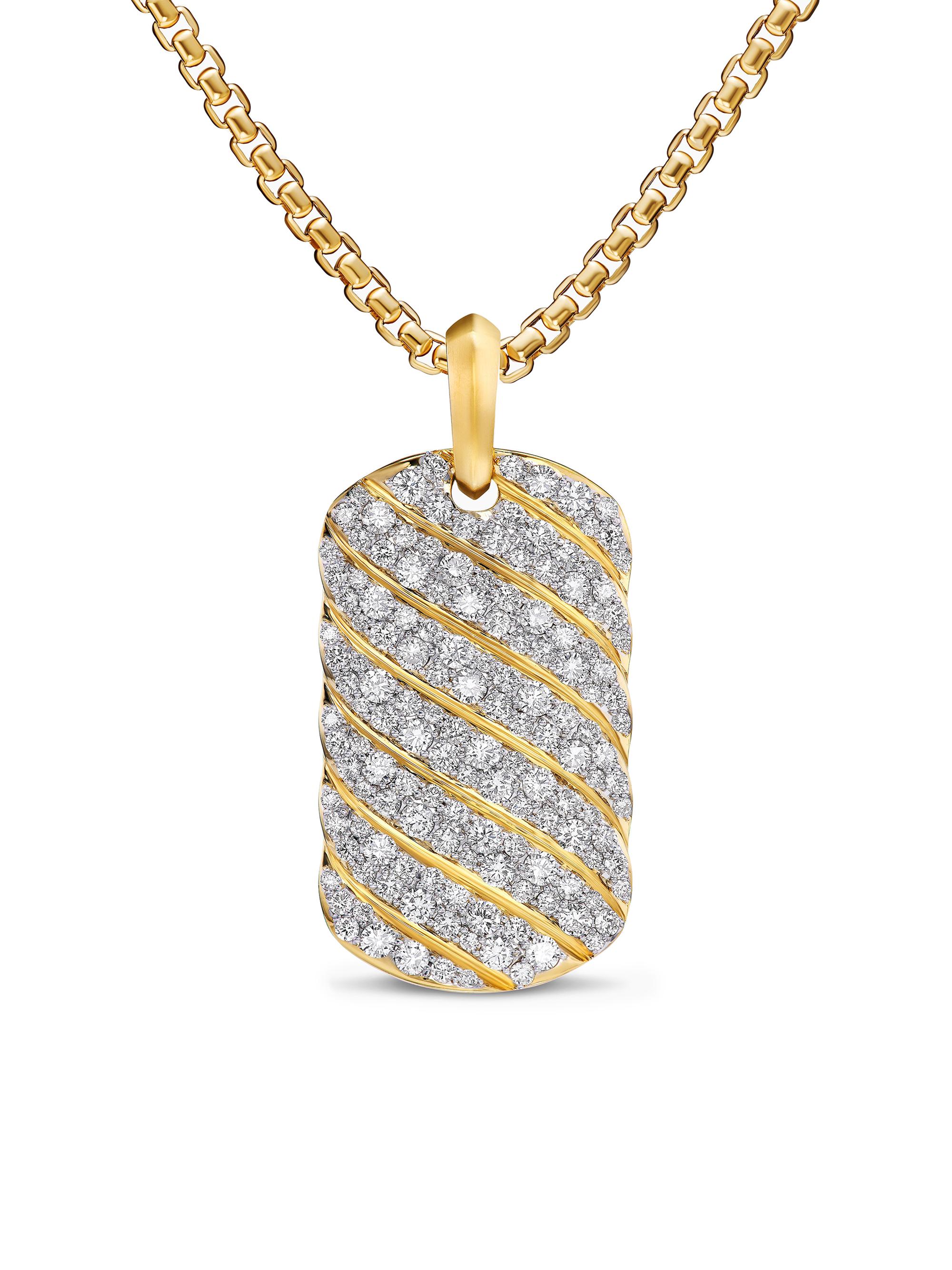 David Yurman Men's Sculpted Cable Tag in 18K Yellow Gold - Diamond