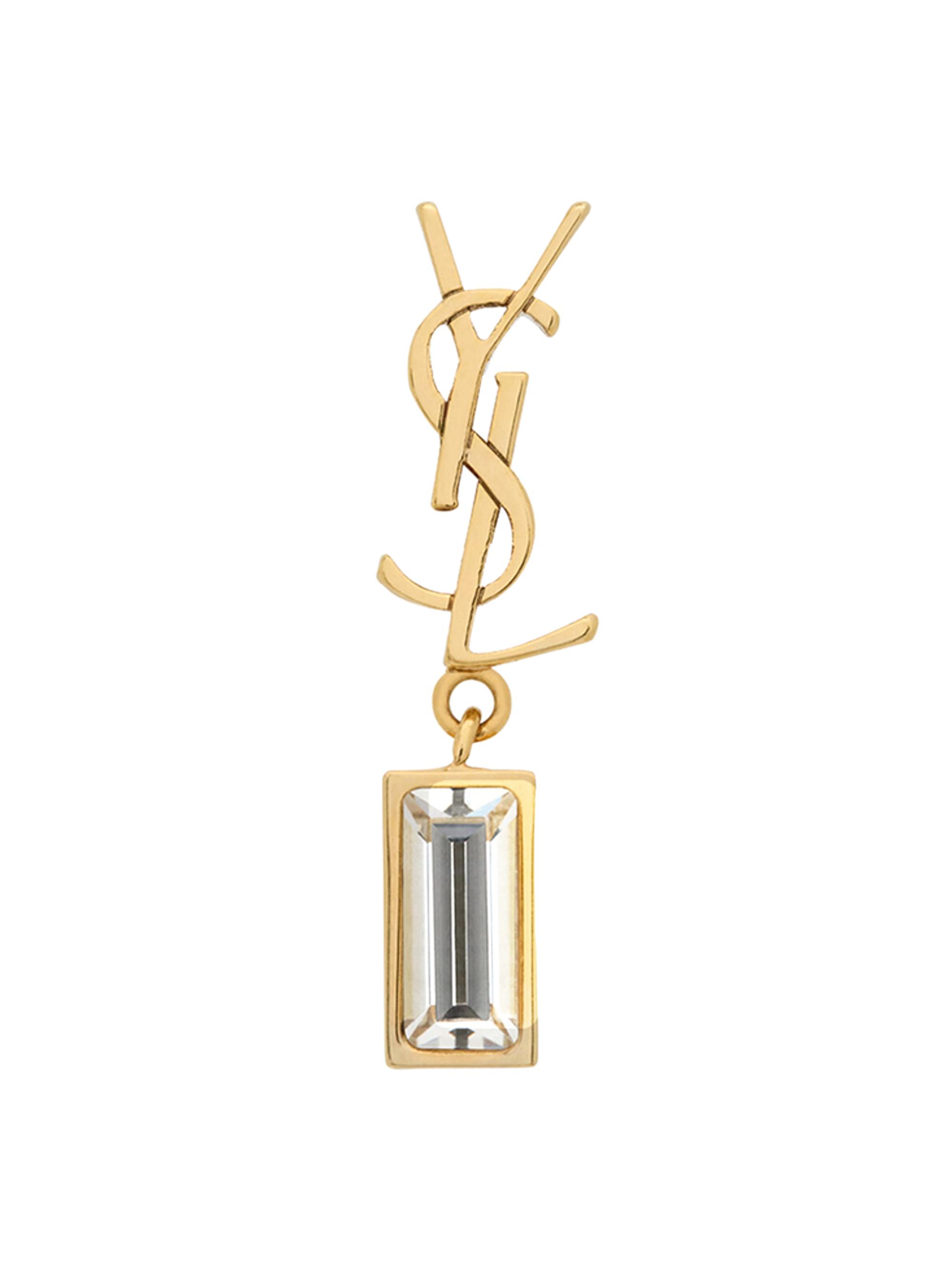 Saint Laurent Women's Cassandre Single Earring in Metal and Rhinestones - Crystal Gold