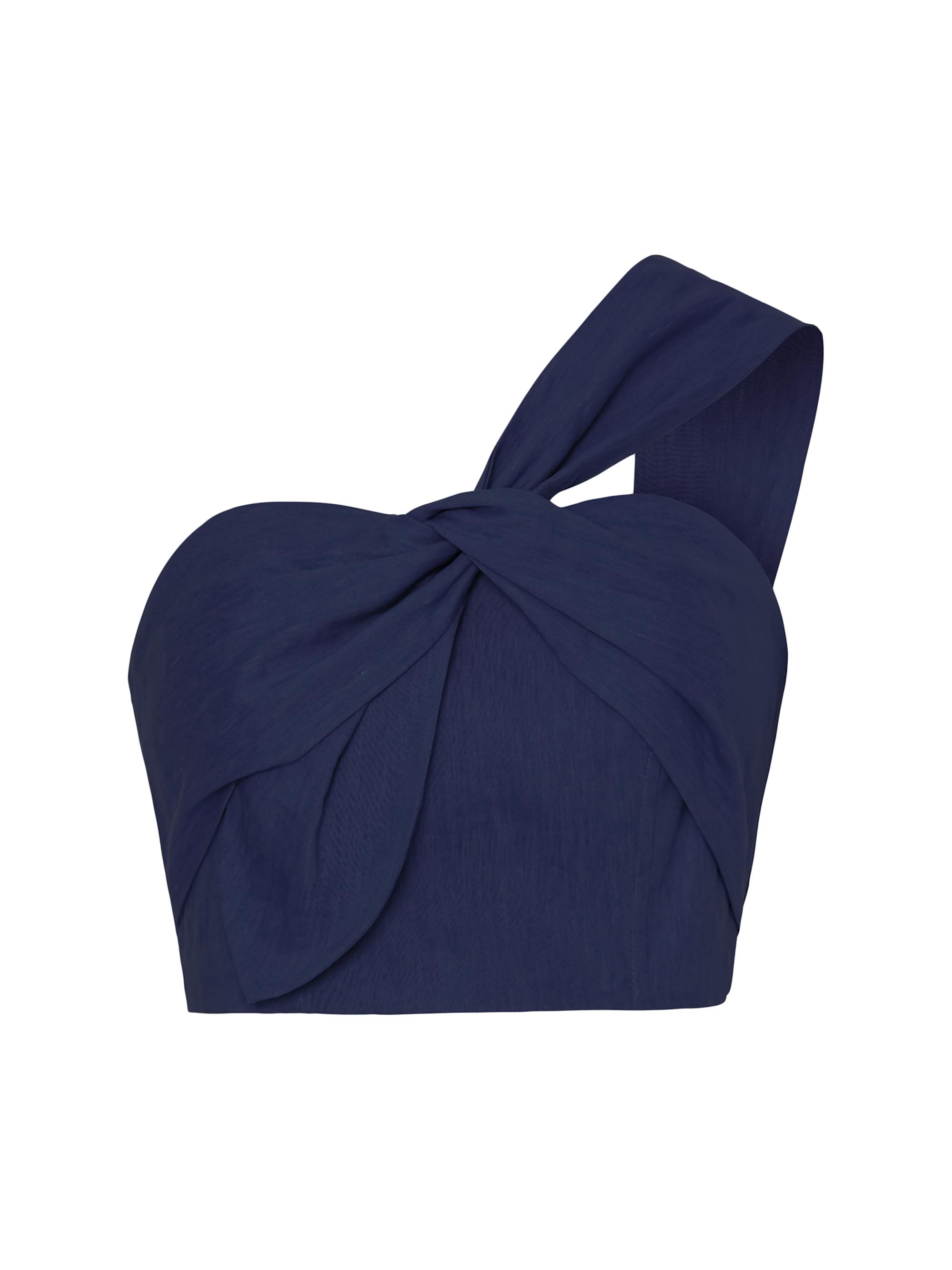 Milly Women's One-Shoulder Crop Linen Top - Navy