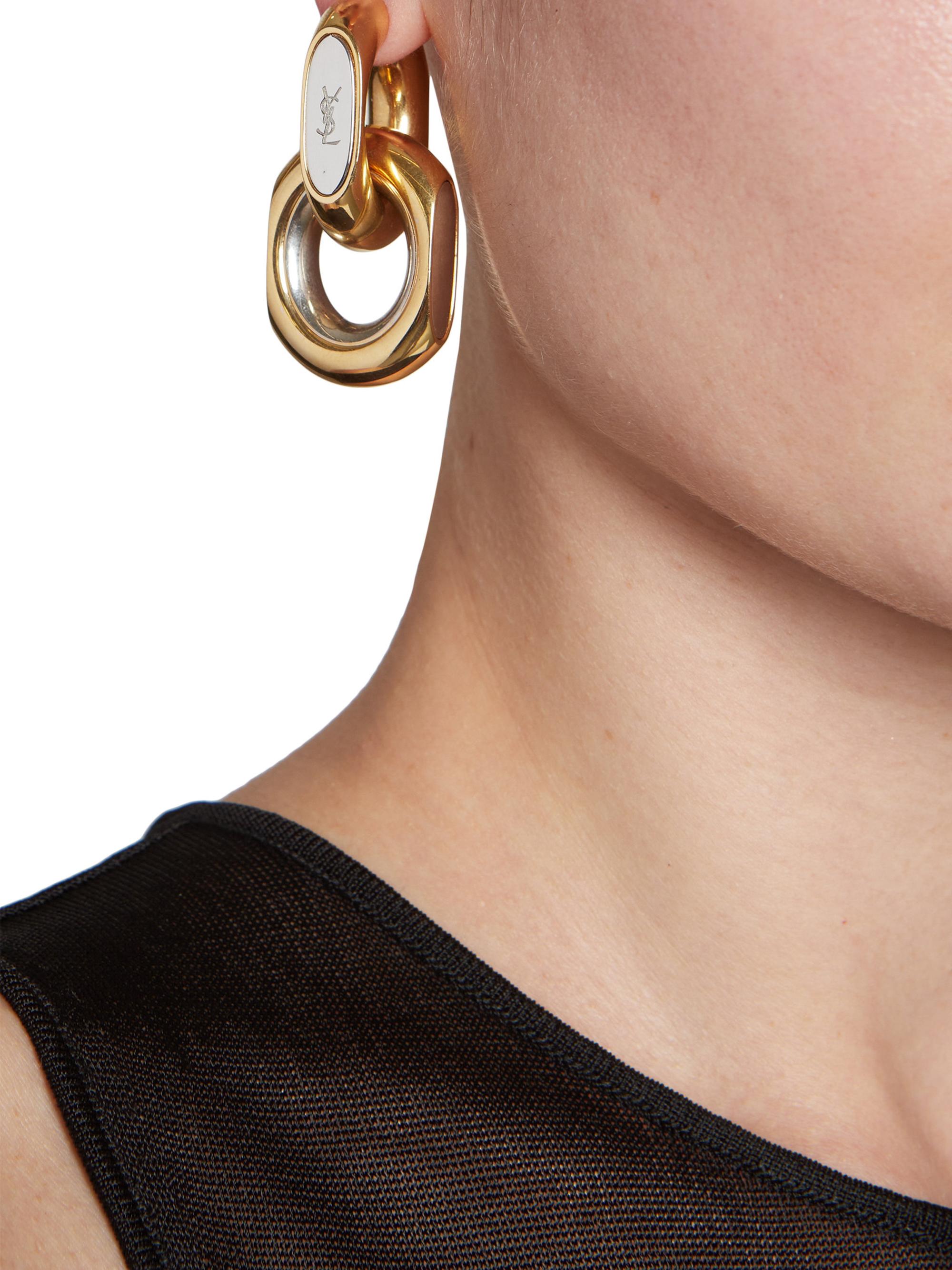 Shop Saint Laurent Cassandre Duo Link Earrings in Metal | Saks 