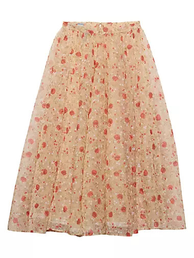 Printed Nylonette Midi Skirt