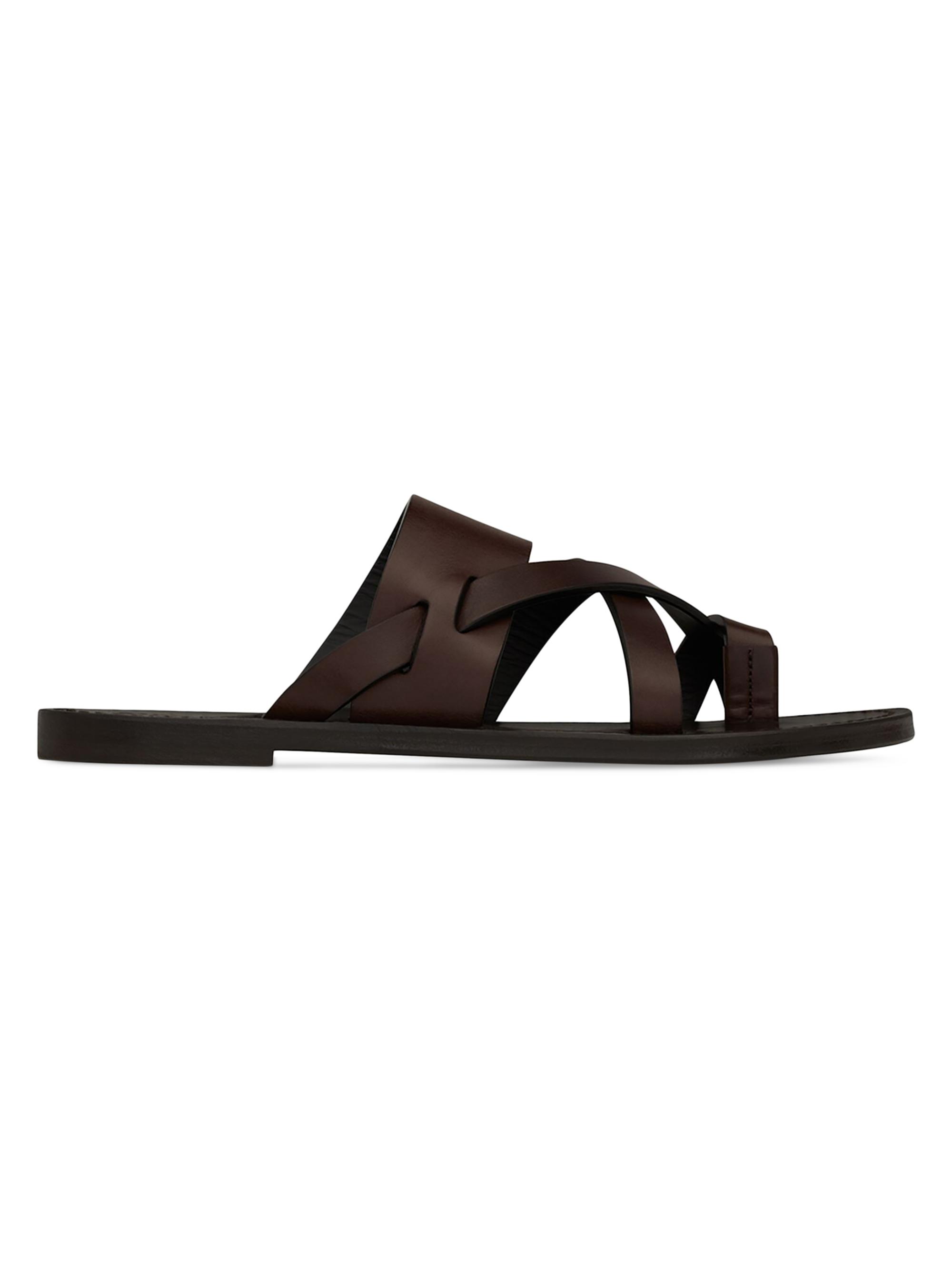 Saint Laurent Men's Culver in Smooth Leather Sandals - Dark Chocolate