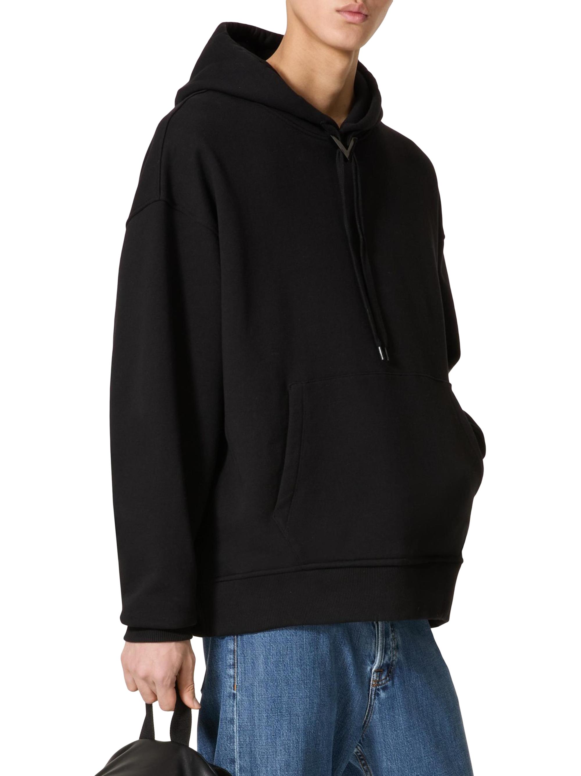 Valentino Garavani Cotton Hooded Sweatshirt with Metallic V Detail
