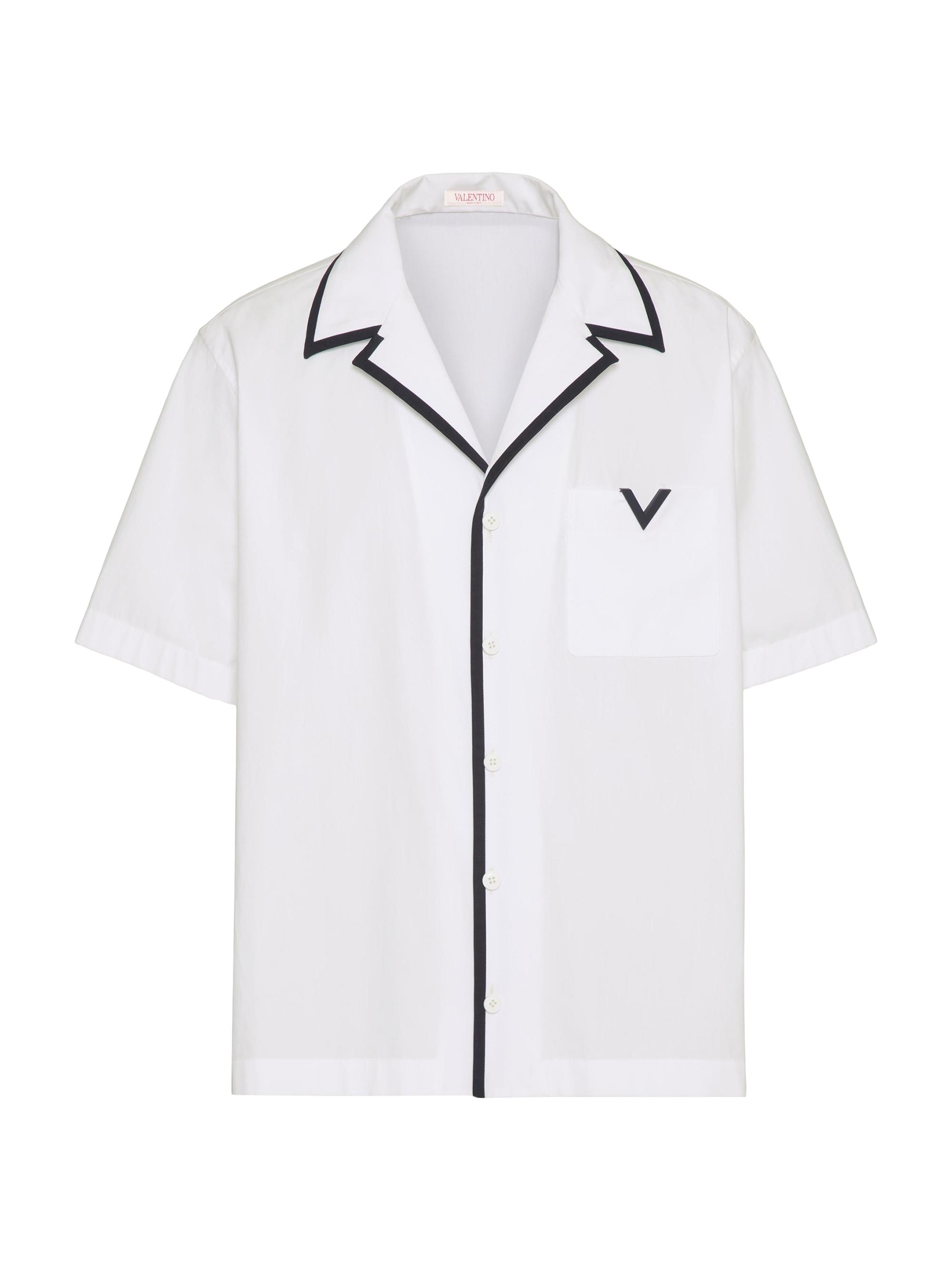 Valentino Garavani Men's Bowling Shirt with Rubberized V Detail - White