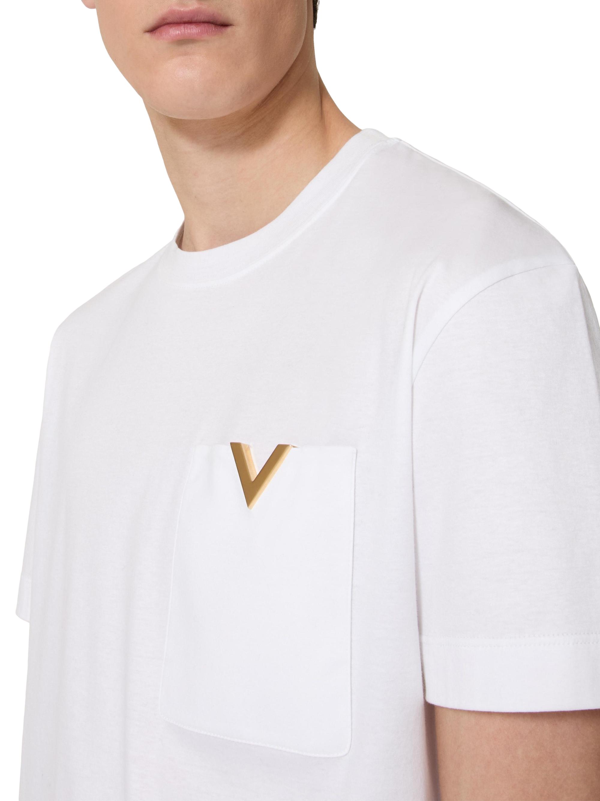 Valentino Garavani Cotton T-Shirt with Metallic V Detail | Saks