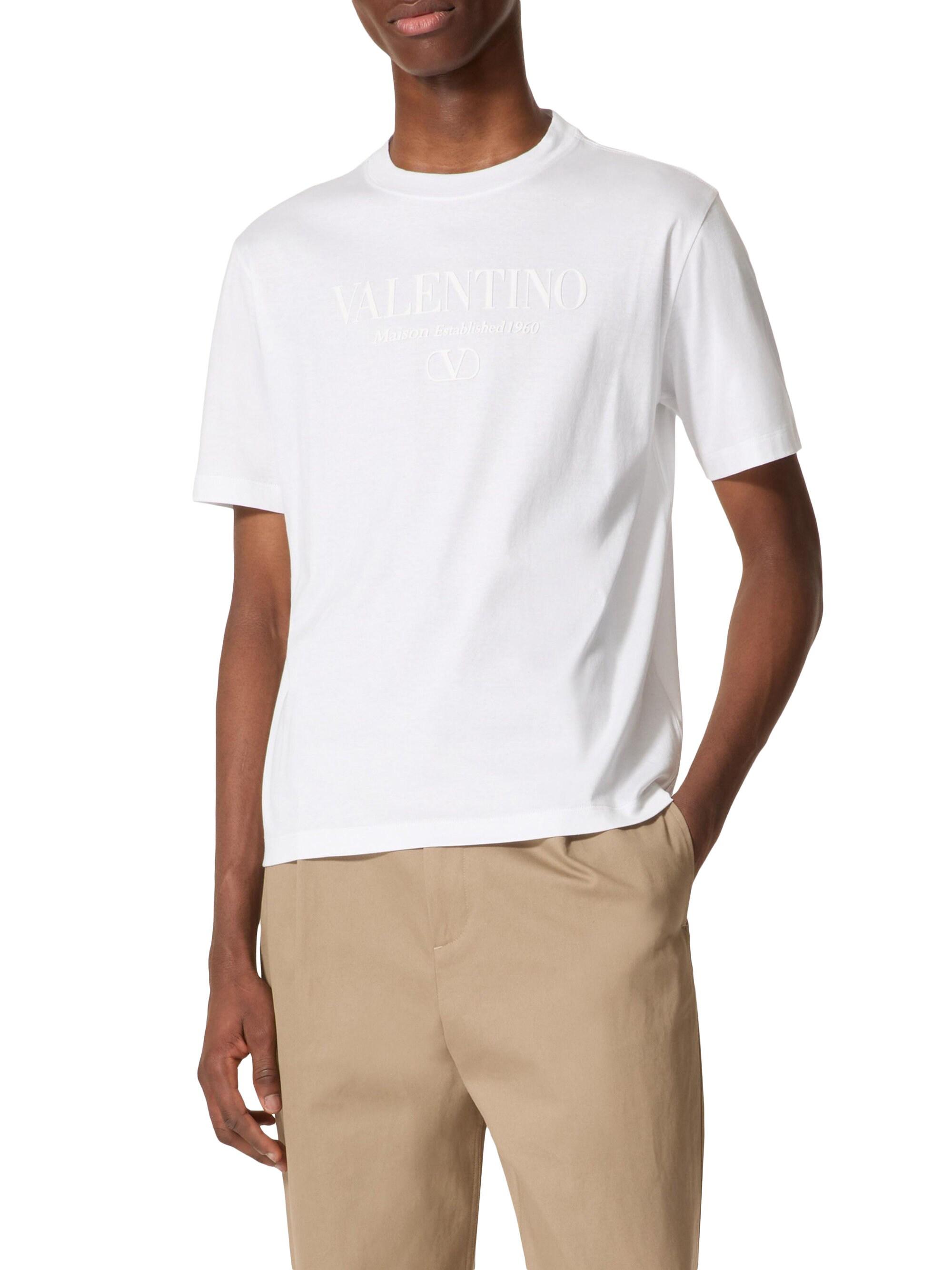 VALENTINO ホワイト Tシャツ M Valentino Garavani Valentino Print Cotton Crewneck T-Shirt