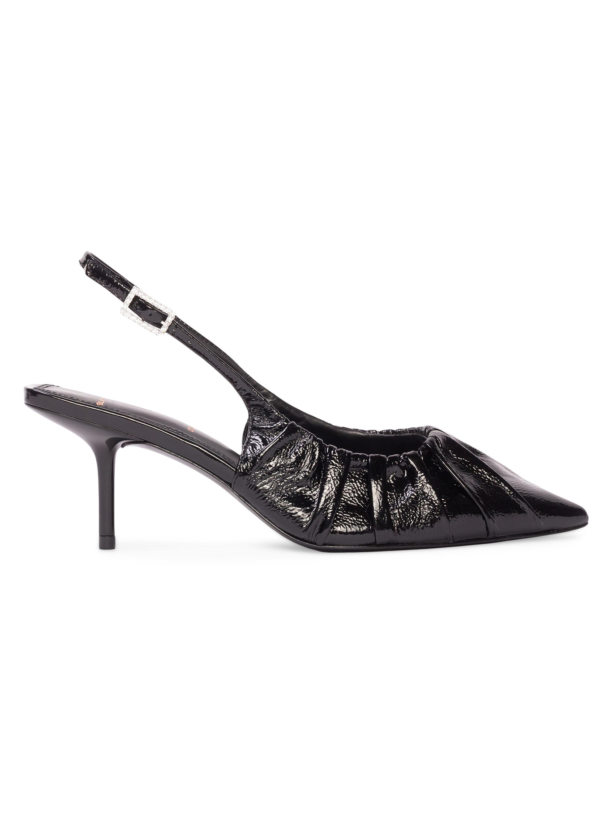 Black Suede Studio Women's Piaz65 Slingback Ruched Pumps - Black Leather