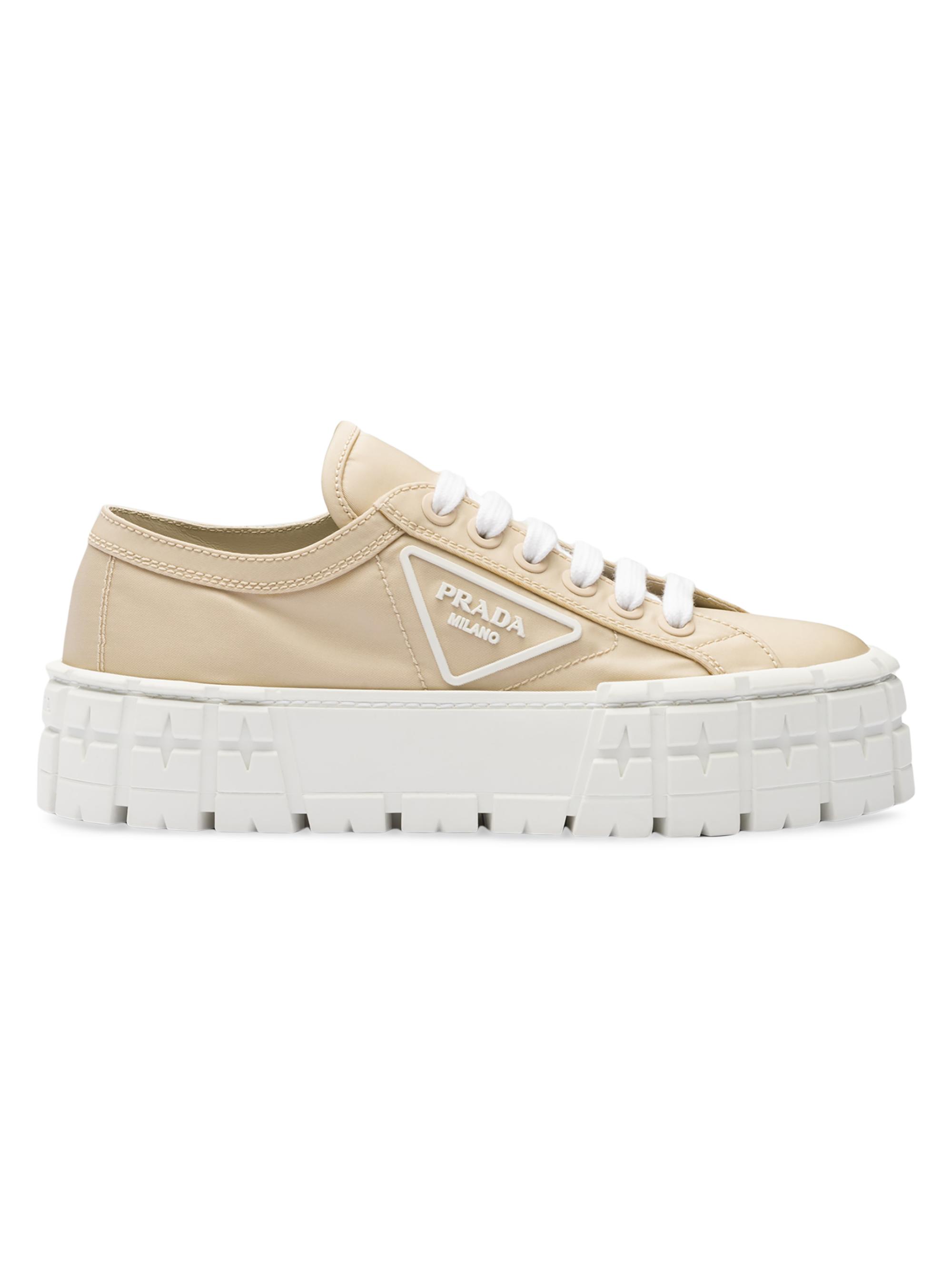 Prada Women's Double Wheel Re-Nylon Gabardine Sneakers - Beige Khaki