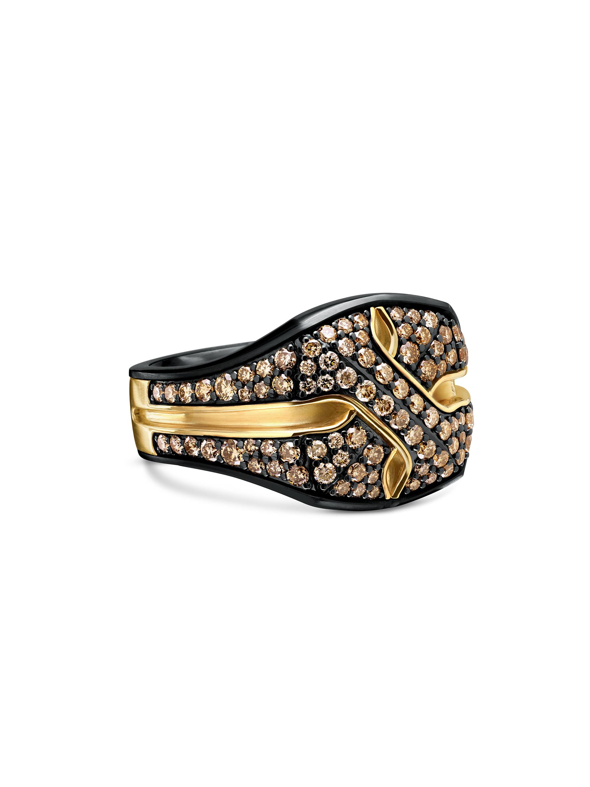 David Yurman Men's Armory Signet Ring in Black Titanium - Cognac Diamond