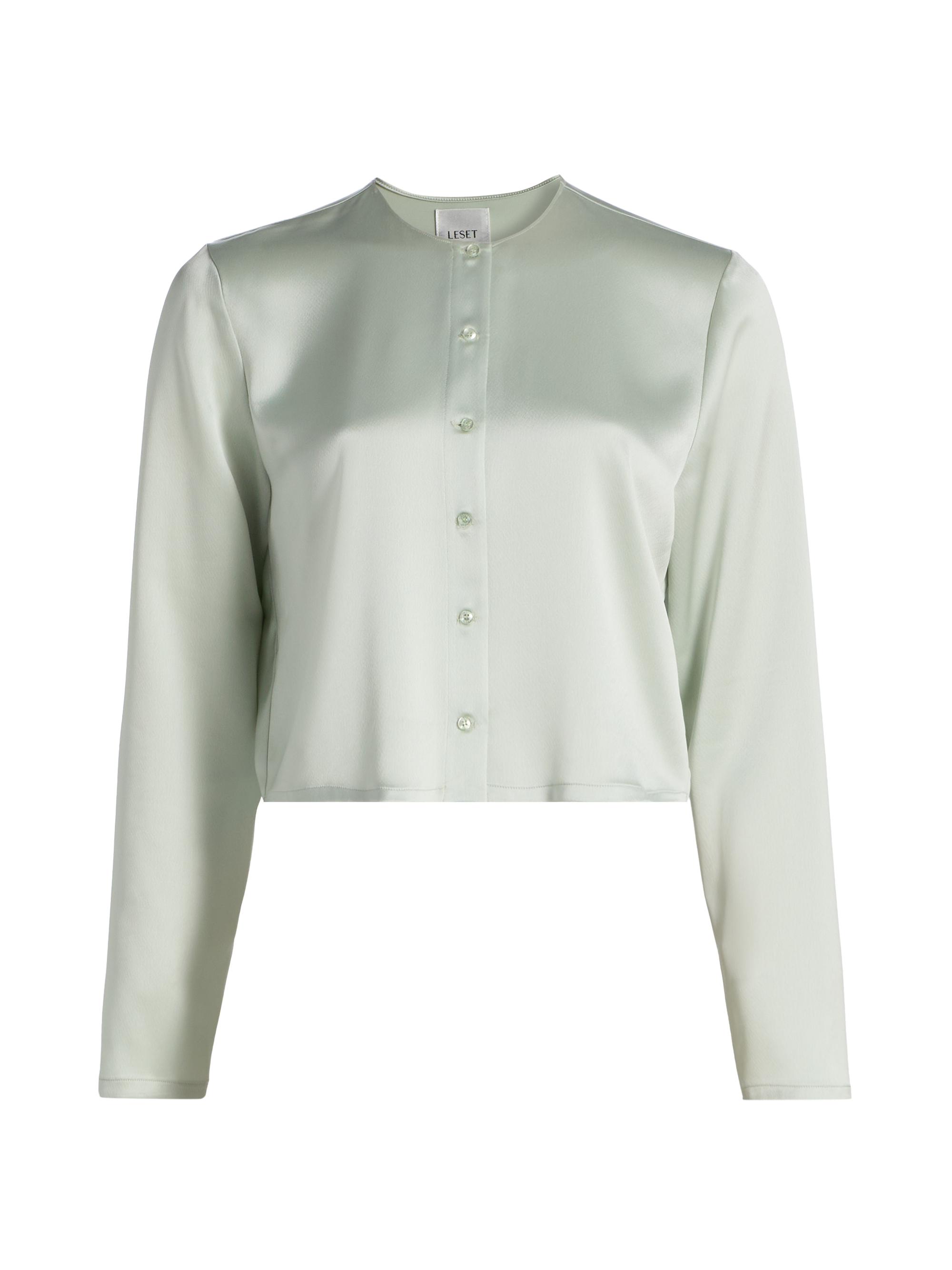 Leset Women's Barb Satin Crewneck Cardigan - Watercress | Thumbnail 8