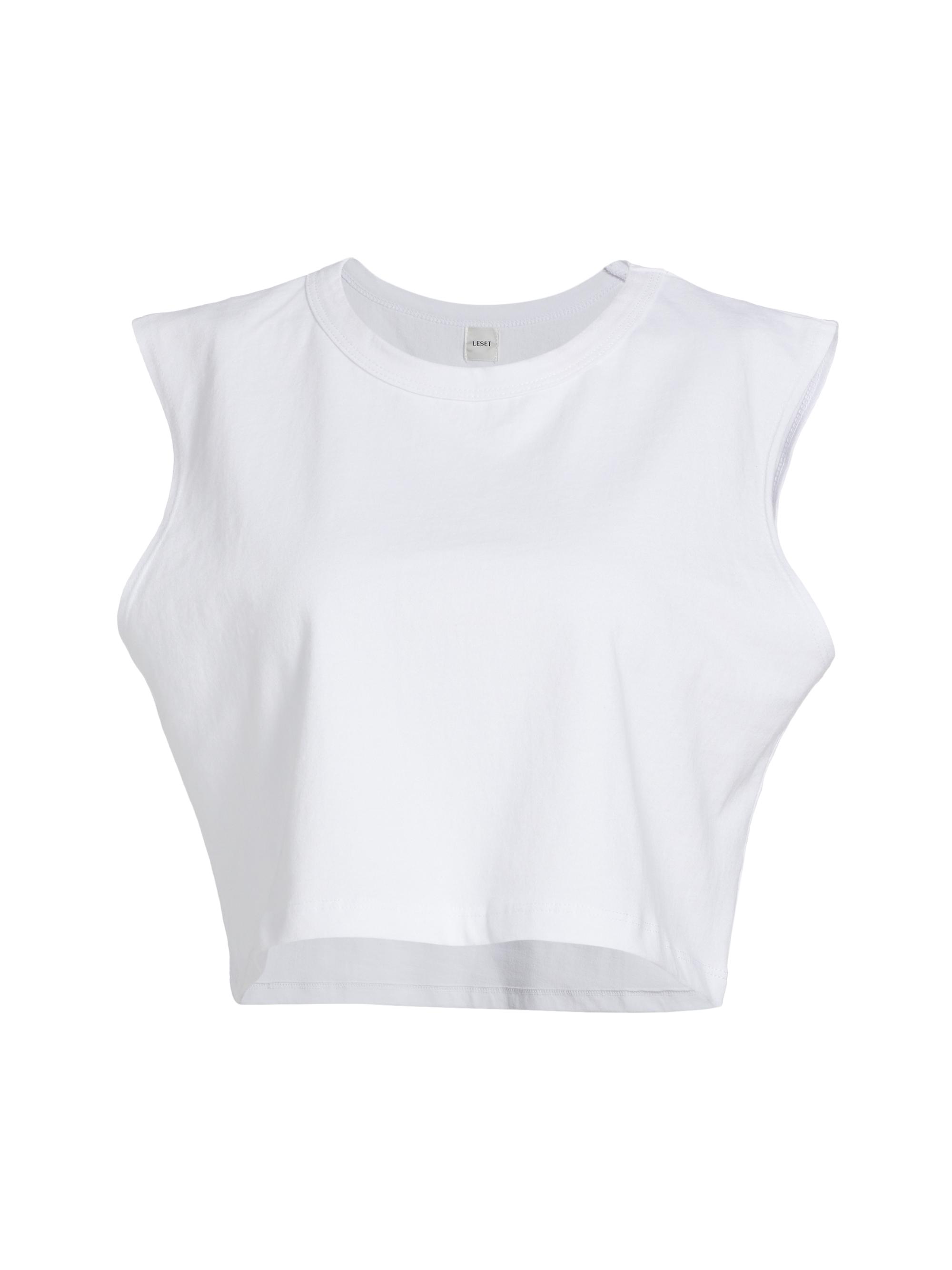 Leset Women's Cotton Boxy Crewneck Sleeveless Top - White