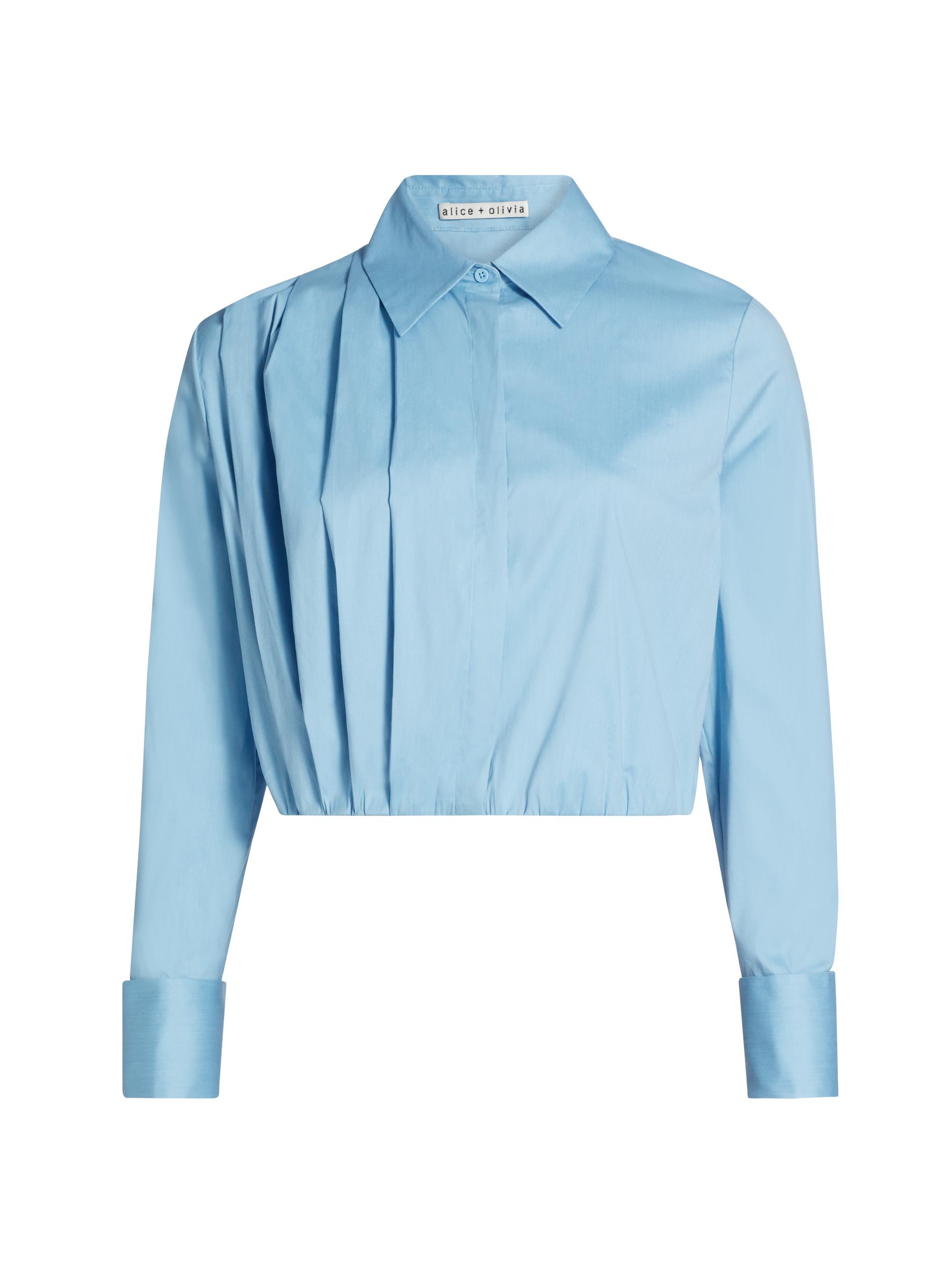 Alice + Olivia Women's Lucile Cropped Pleated Blouse - Mineral Blue