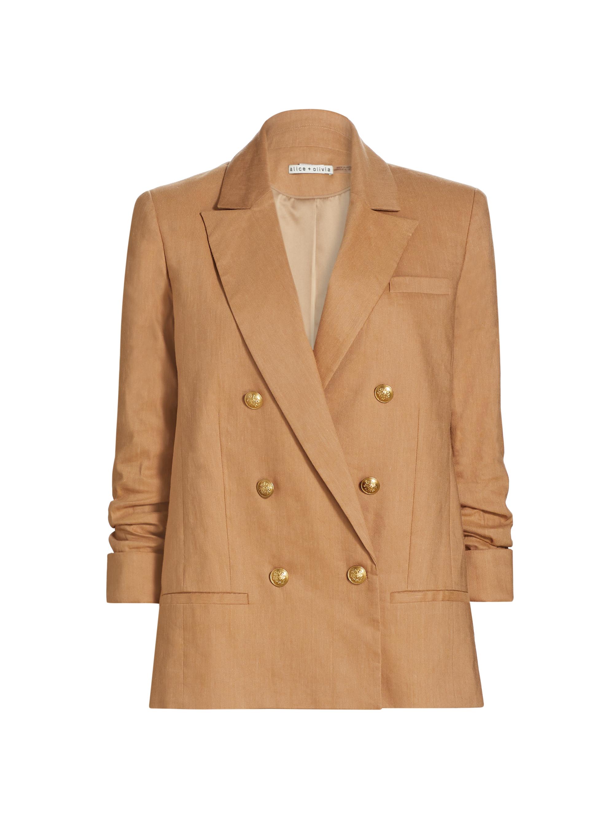 Alice + Olivia Women's Anthony Linen-Blend Double-Breasted Blazer - Tan