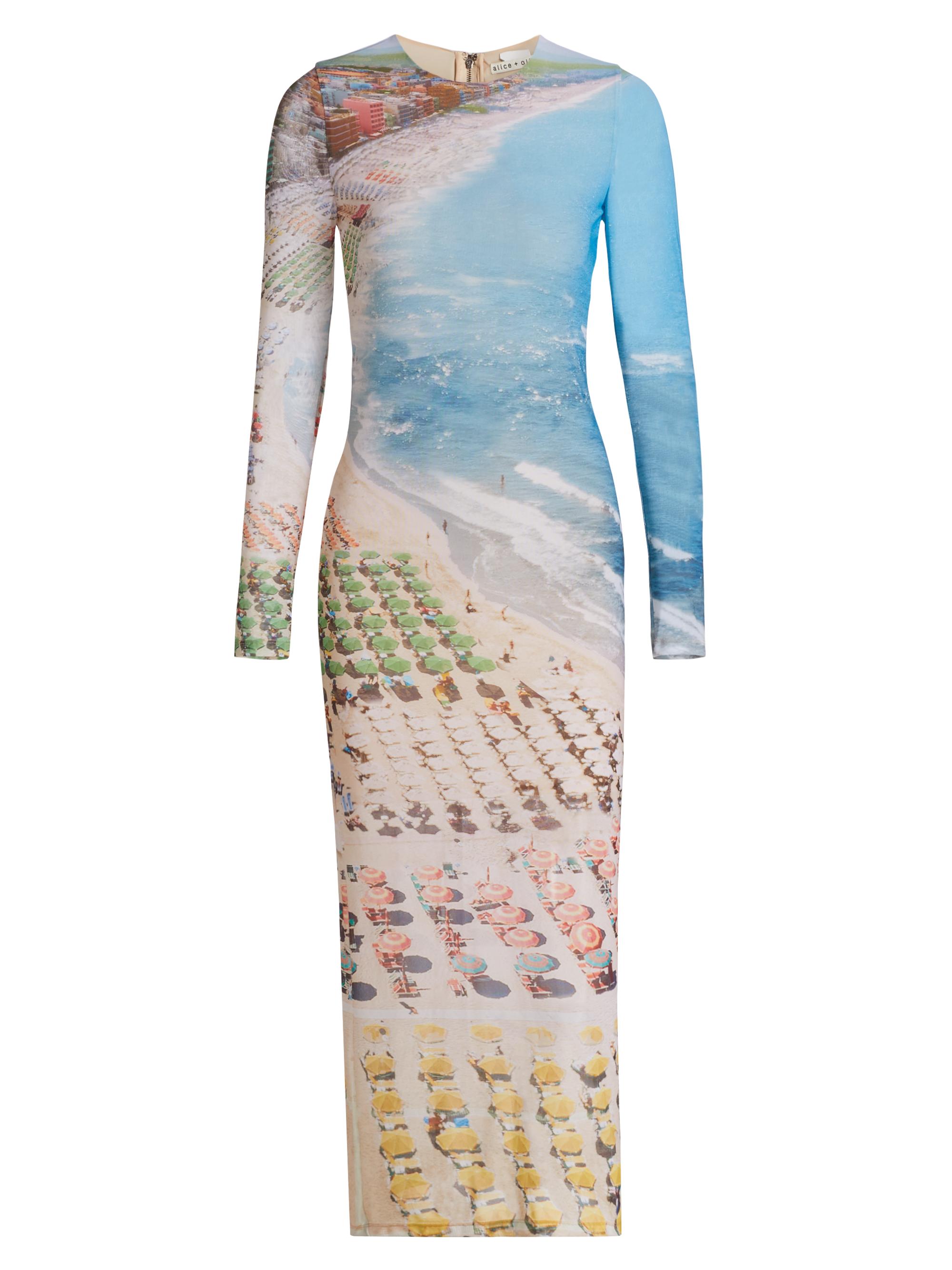 Alice + Olivia Women's Delora Printed Long-Sleeve Mesh Midi Dress - Whispering Waves