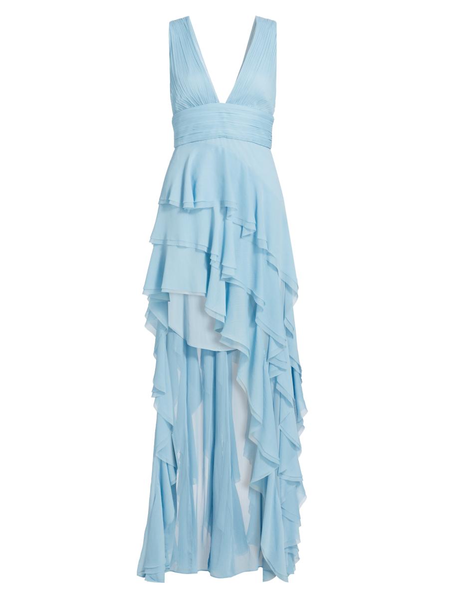 Alice + Olivia Holly Asymmetric Ruffled Maxi Dress | Saks