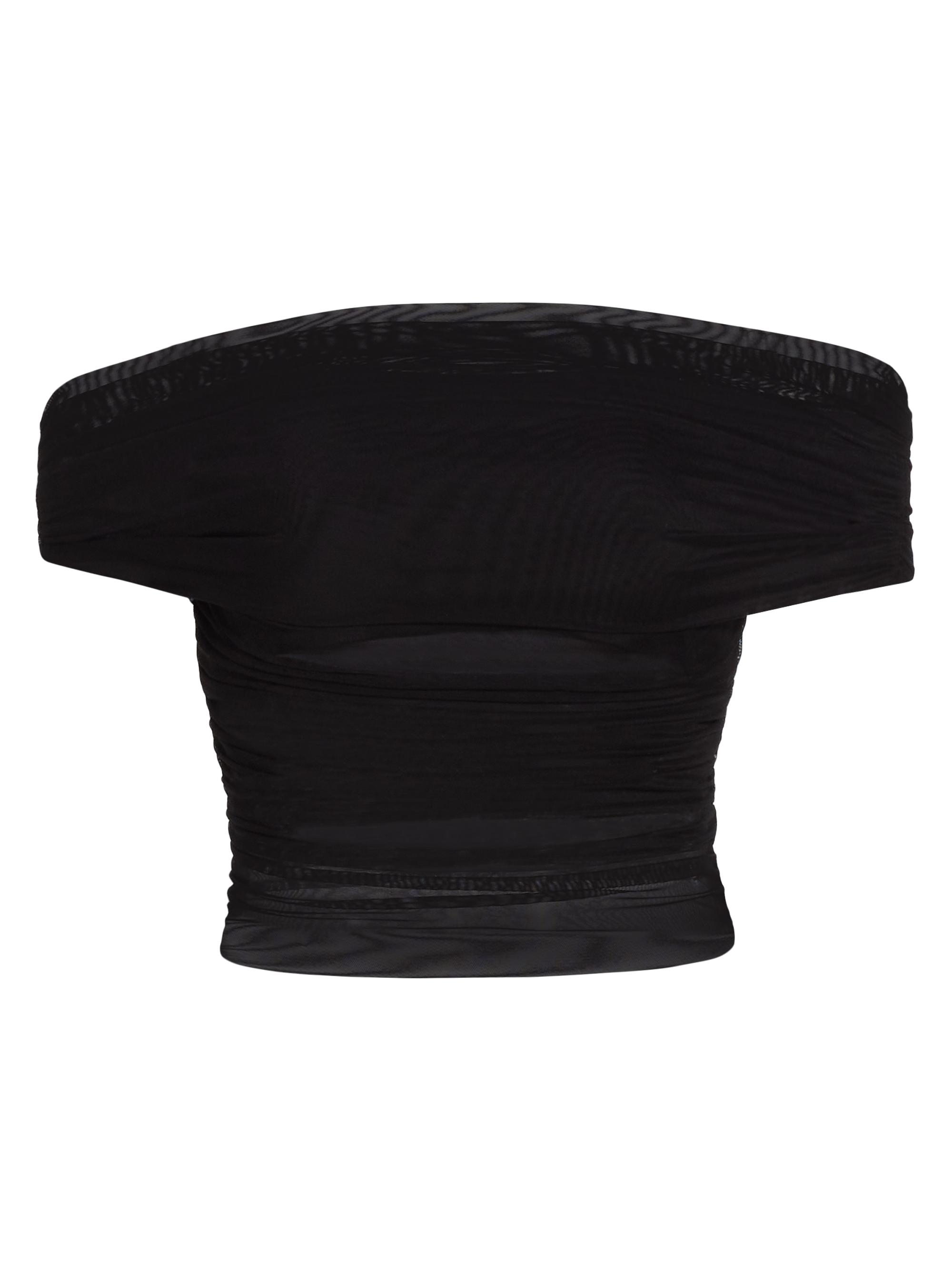 Alice + Olivia Women's Isadola Foldover Off-the-Shoulder Mesh Ruched Top - Black