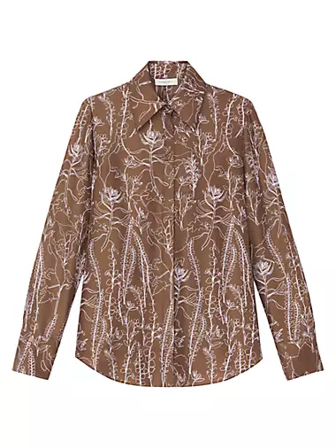 Floral Silk Twill Point Collar Blouse
