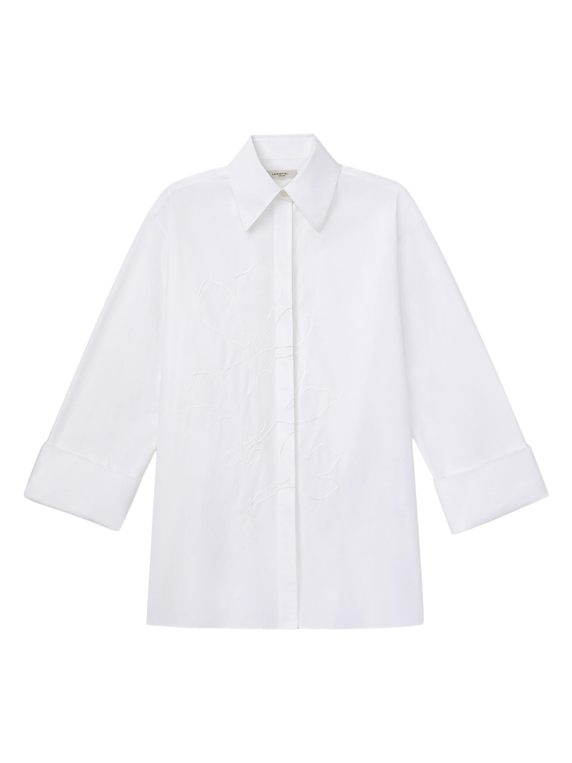 Lafayette 148 New York Women's Embroidered Cotton Poplin Foldover Cuff Oversized Shirt - White