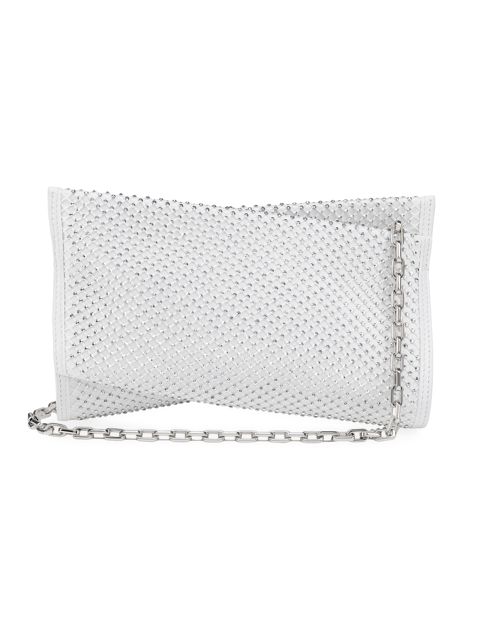 Christian Louboutin Women's Loubitwist Mesh Strass Leather Clutch - White