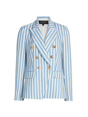 Toccin Women's Kylie Striped Double-Breasted Cutaway Blazer - Cornflower Stripe