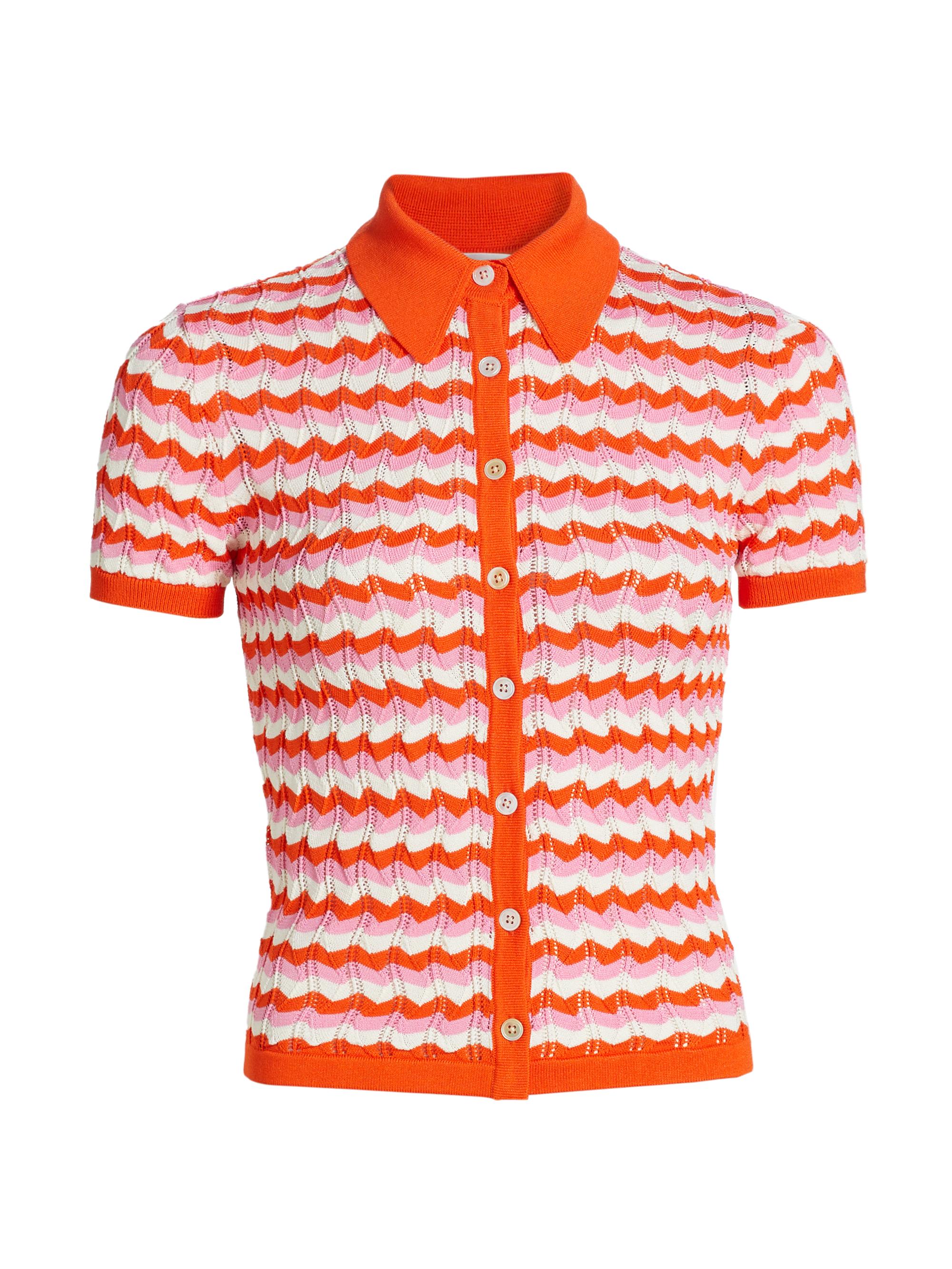 Ronny Kobo Women's Tallys Striped Knit Button-Front Top - Carnation Multi