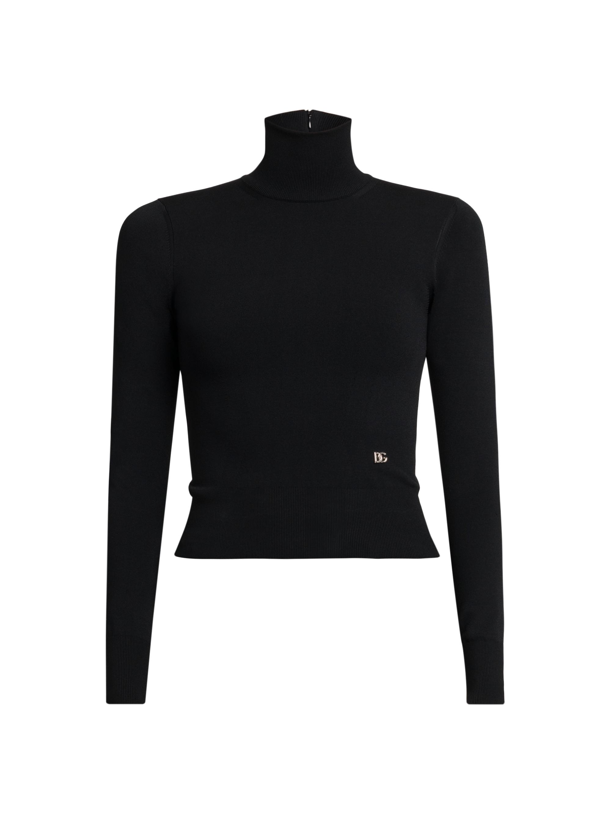 Dolce & Gabbana Women's Logo Hardware Turtleneck Knit Top - Nero
