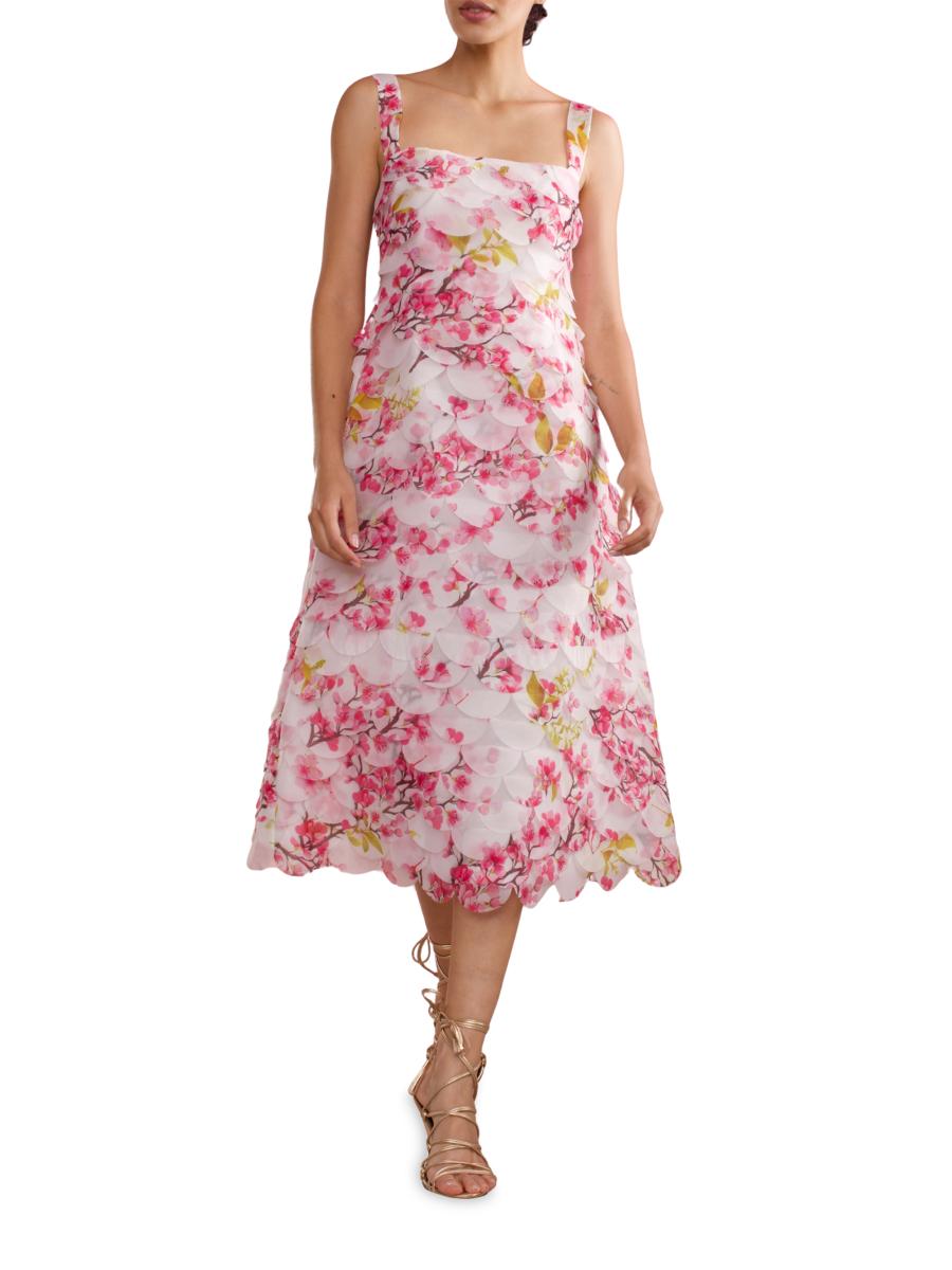 Cynthia Rowley Floral Organza Scallop Midi-Dress | Saks