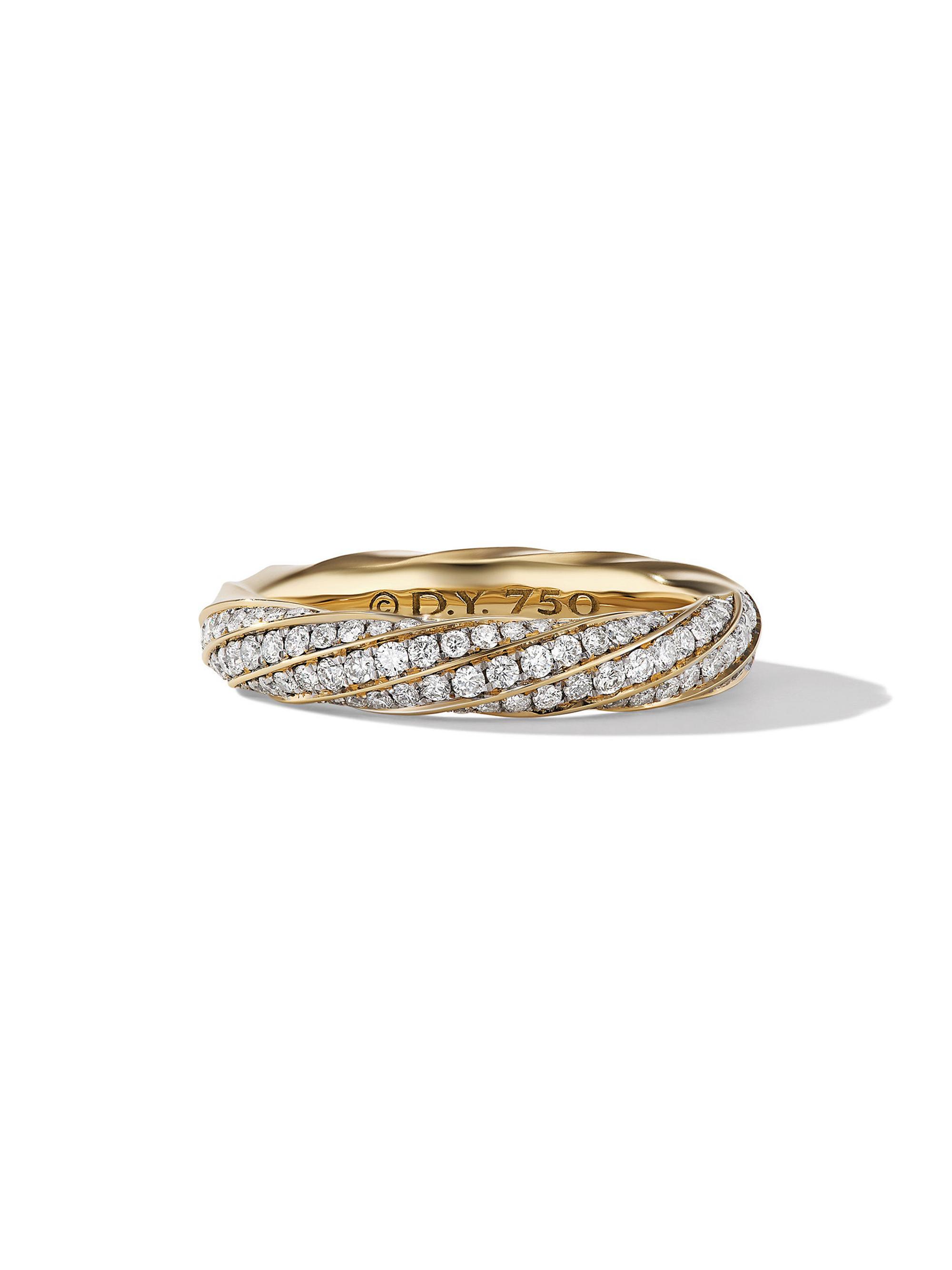 David Yurman Women's Cable Edge Band Ring in 18K Yellow Gold - Diamond