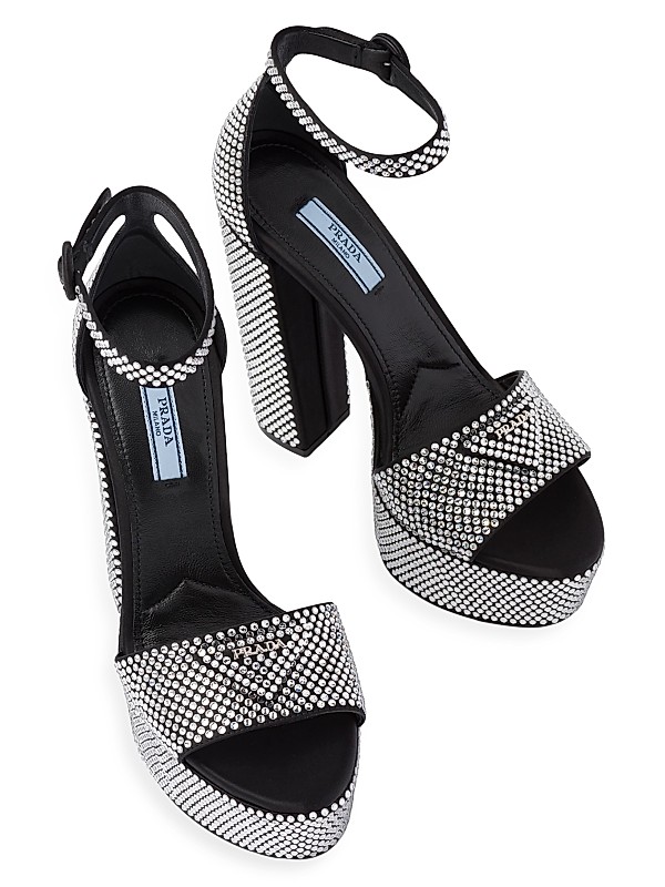 Shop Prada Satin Platform Sandals with Crystals | Saks Fifth Shop Prada Satin Platform Sandals with Crystals | Saks Fifth