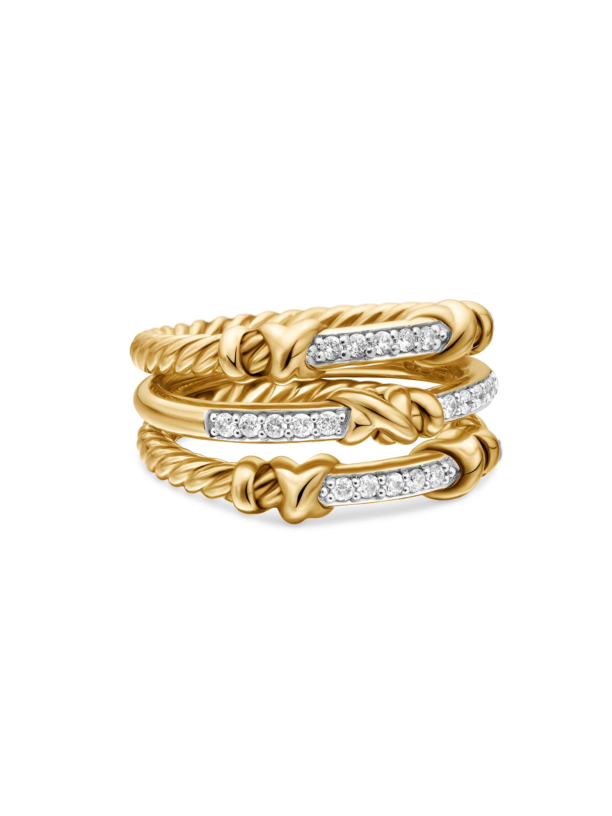 David Yurman Women's Petite Helena Wrap Three Row Ring in 18K Yellow Gold - Diamond